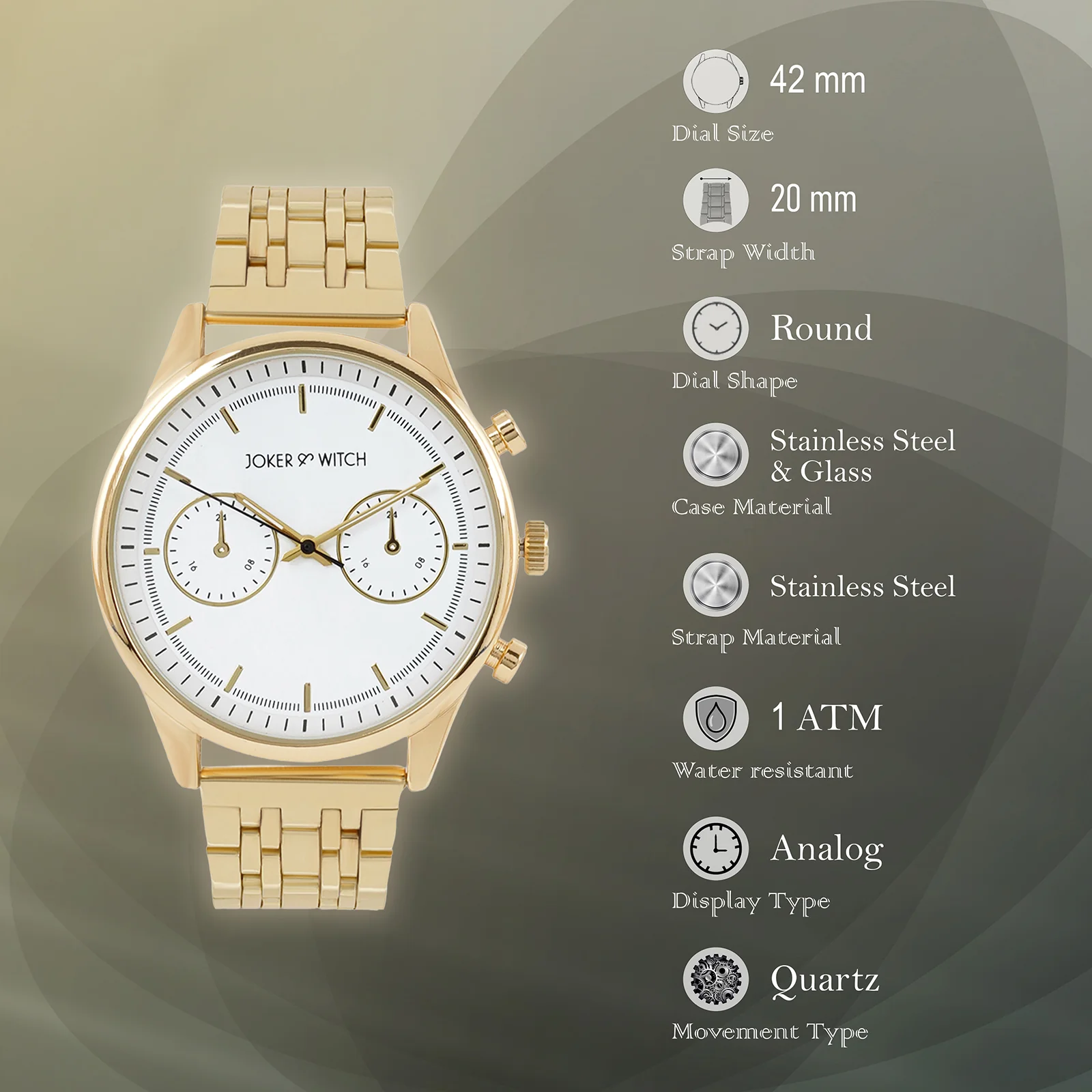 Cruz White Large Dial Gold Linked Chain Strap Men's Watch - Image 7