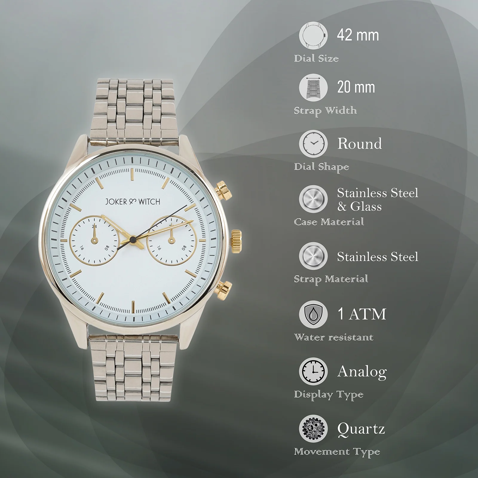 Cruz White Large Dial Silver Linked Chain Strap Men's Watch - Image 7