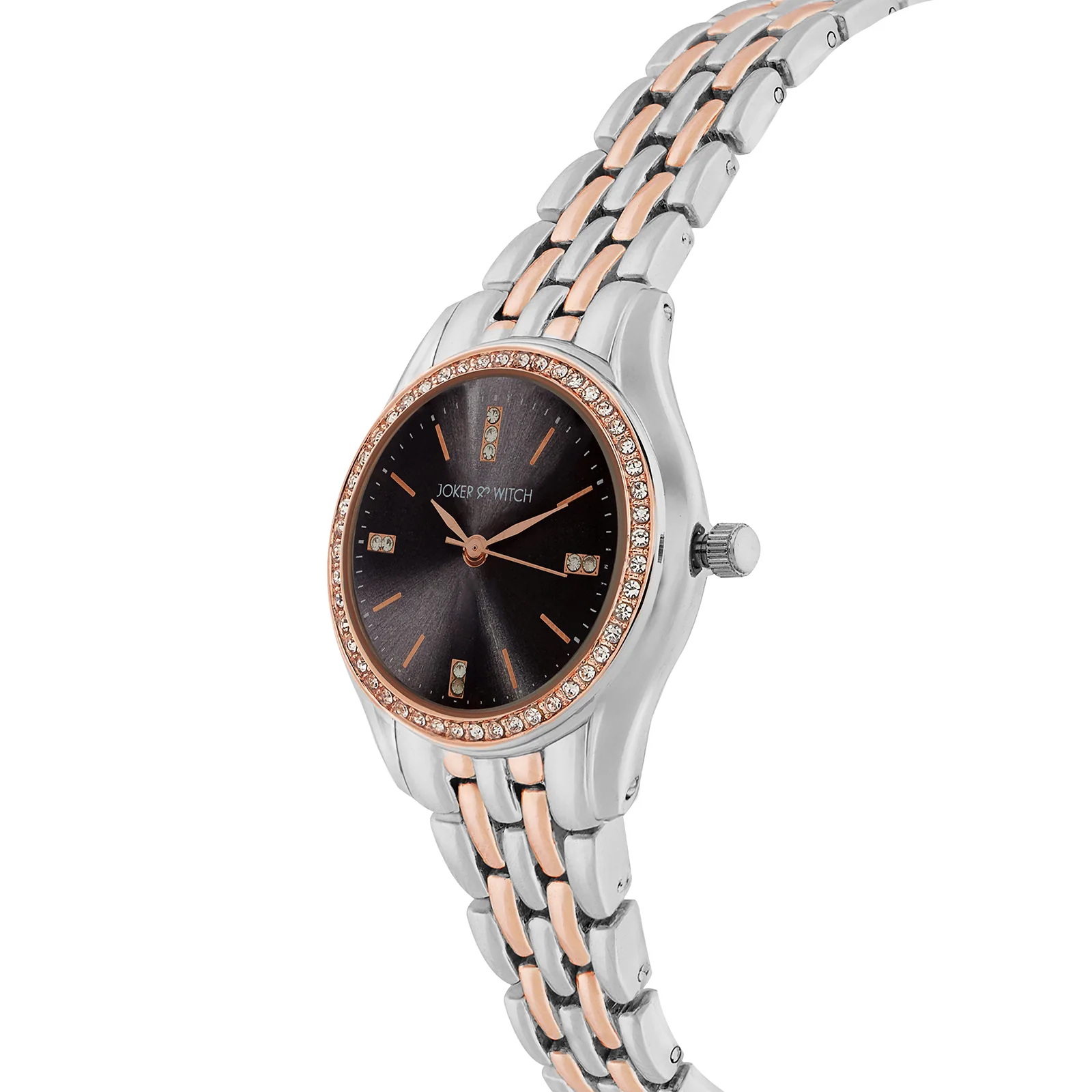 Crystal Black Small Dial Dual Tone Linked Chain Strap Women's Watch - Image 4