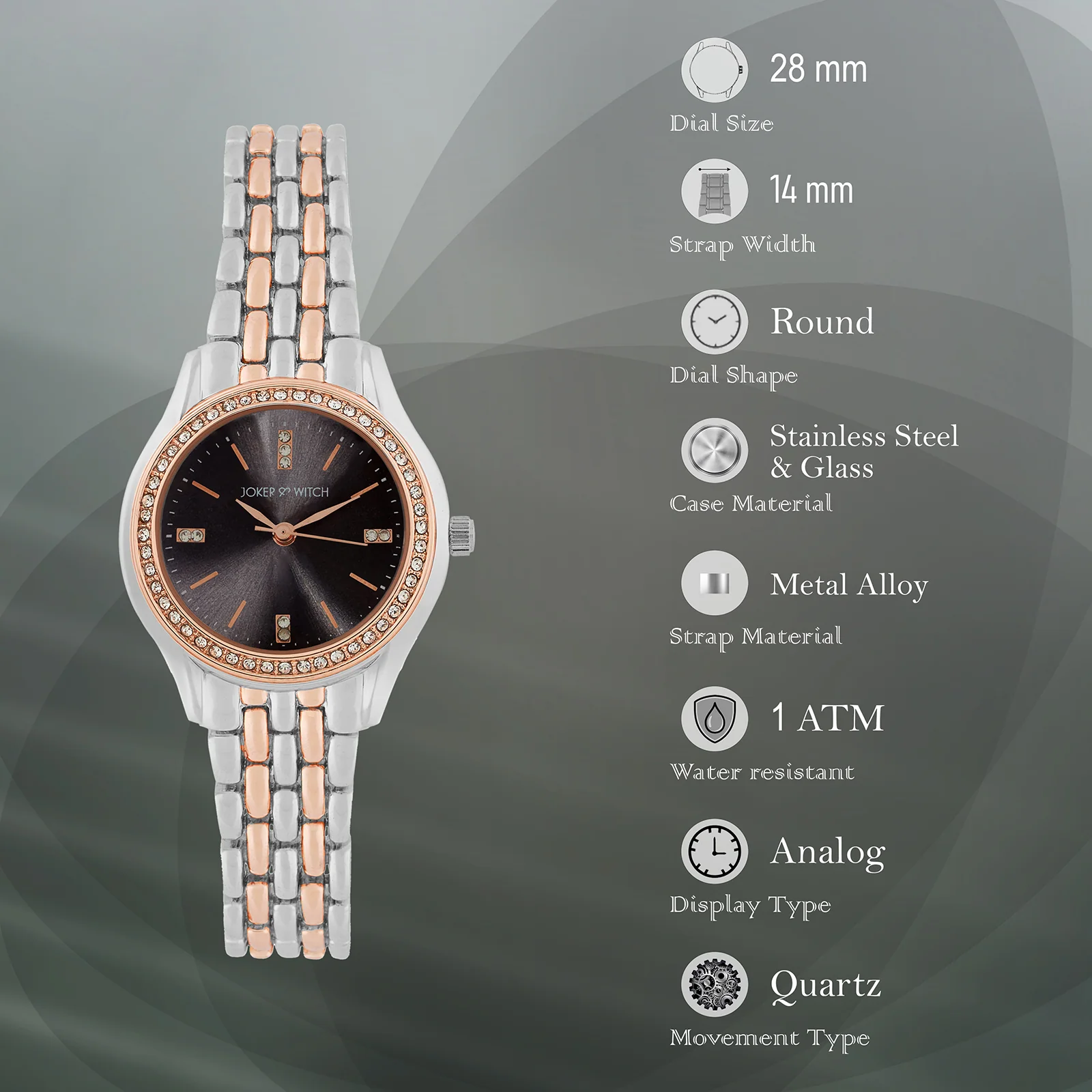 Crystal Black Small Dial Dual Tone Linked Chain Strap Women's Watch - Image 7