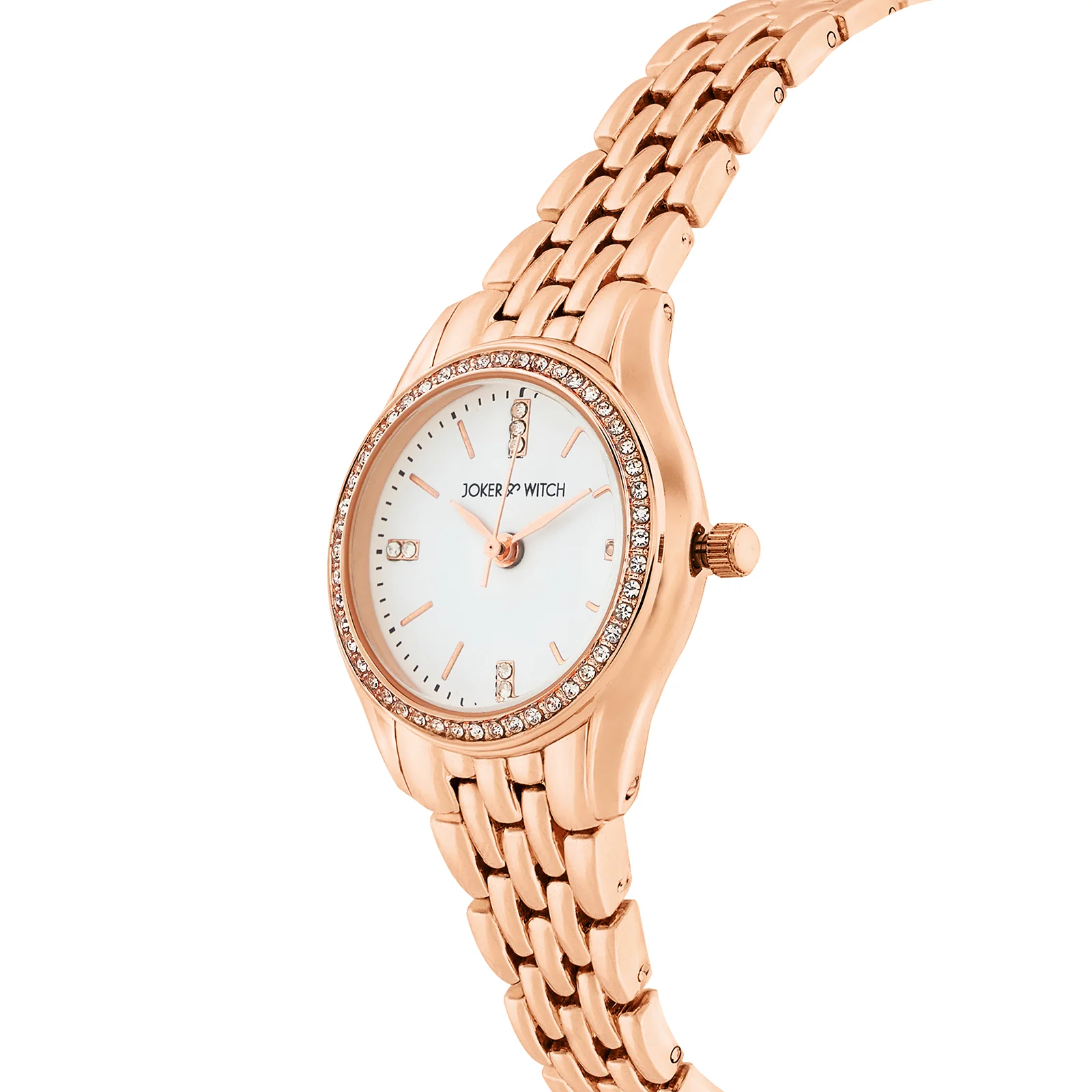 Crystal White Small Dial Rose Gold Linked Chain Strap Women's Watch - Image 4