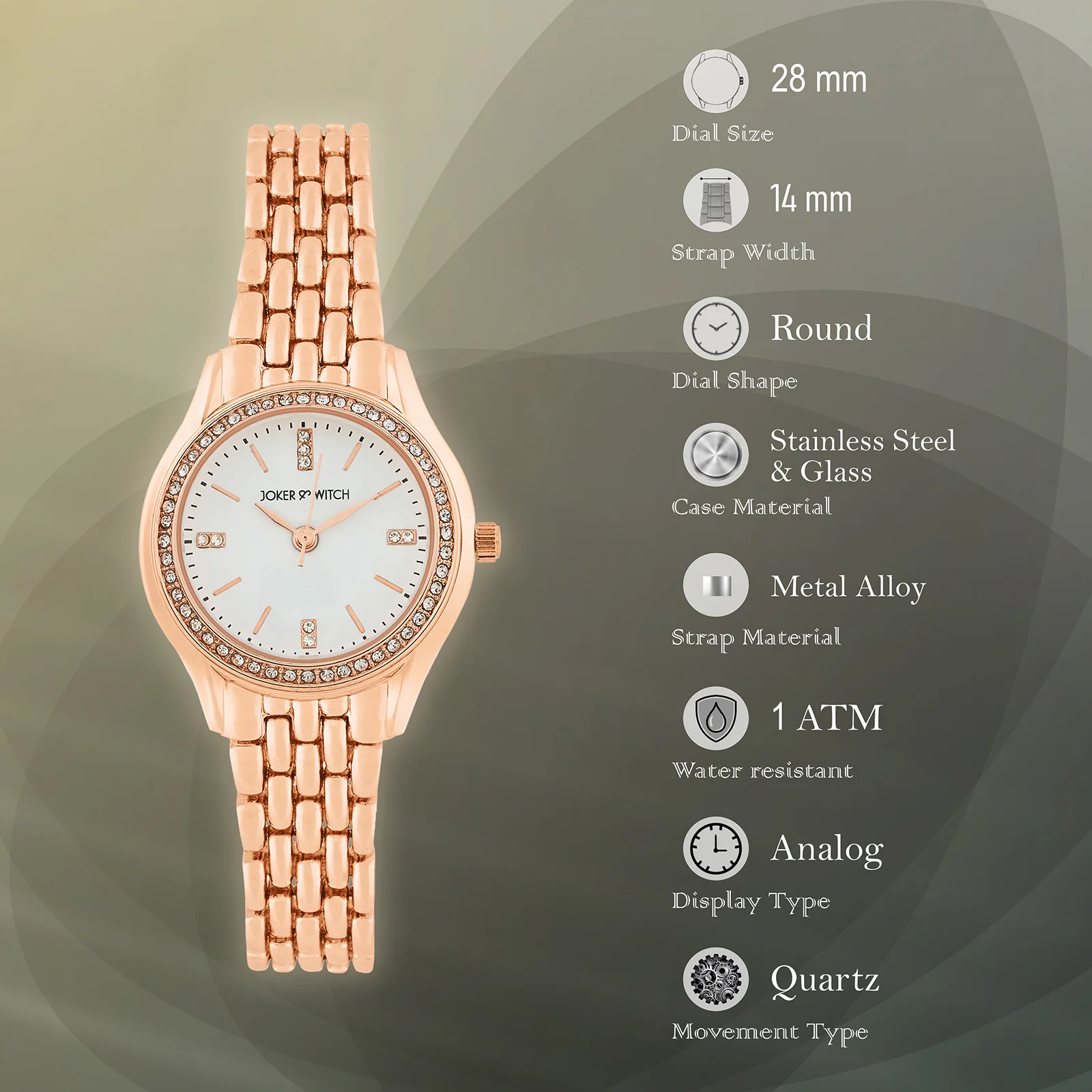Crystal White Small Dial Rose Gold Linked Chain Strap Women's Watch - Image 7