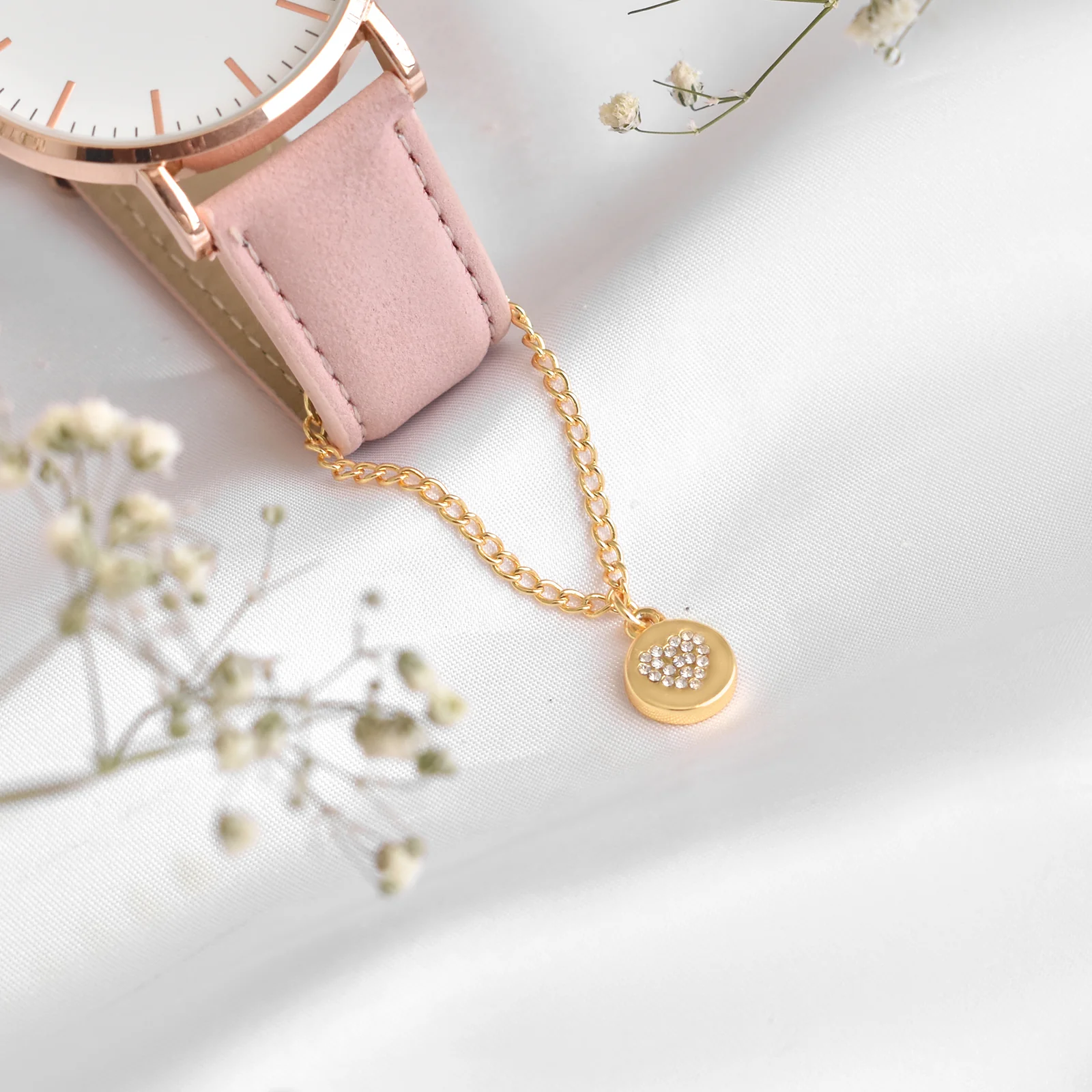Dainty Heart Rhinestone Gold Watch Charm - Image 2