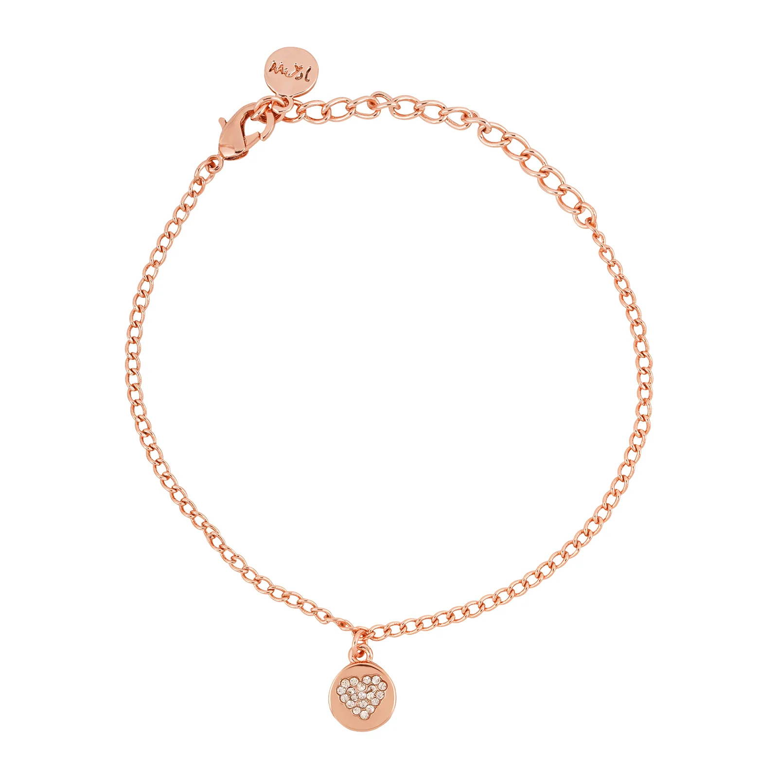 Dainty Heart Rhinestone Rose Gold Bracelet Charm - Image 3