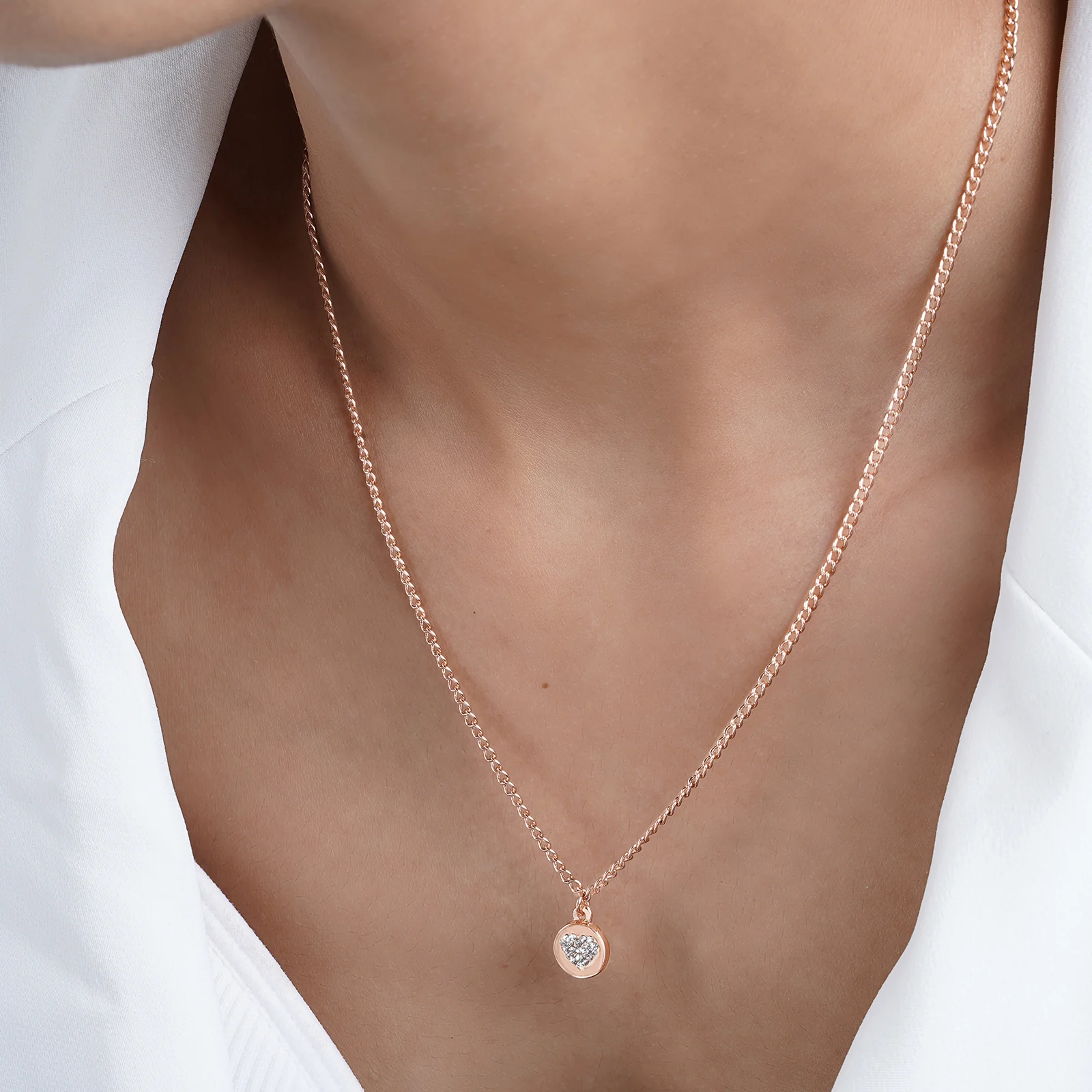 Dainty Heart Rhinestone Rosegold Necklace Charm - Image 2