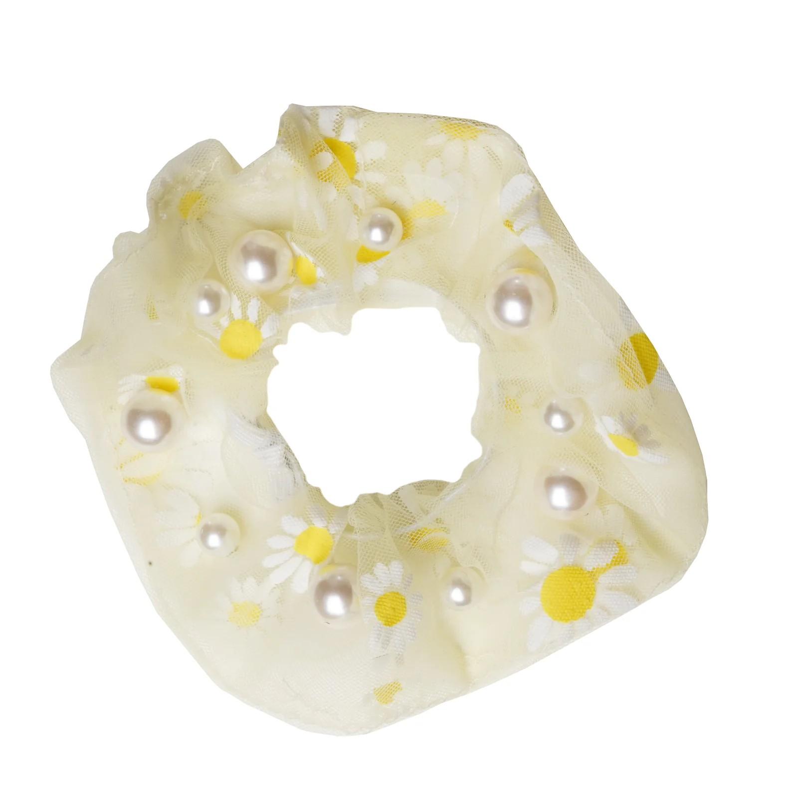 Daisy Pearl Yellow Hair Scrunchie - Image 2