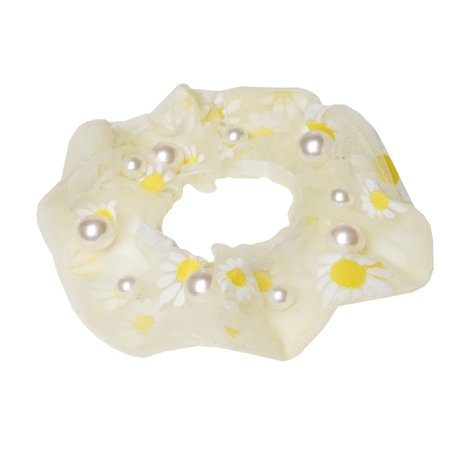 Daisy Pearl Yellow Hair Scrunchie - Image 3