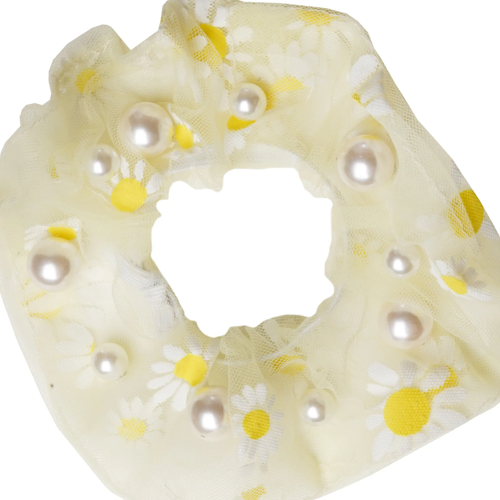 Daisy Pearl Yellow Hair Scrunchie - Image 4
