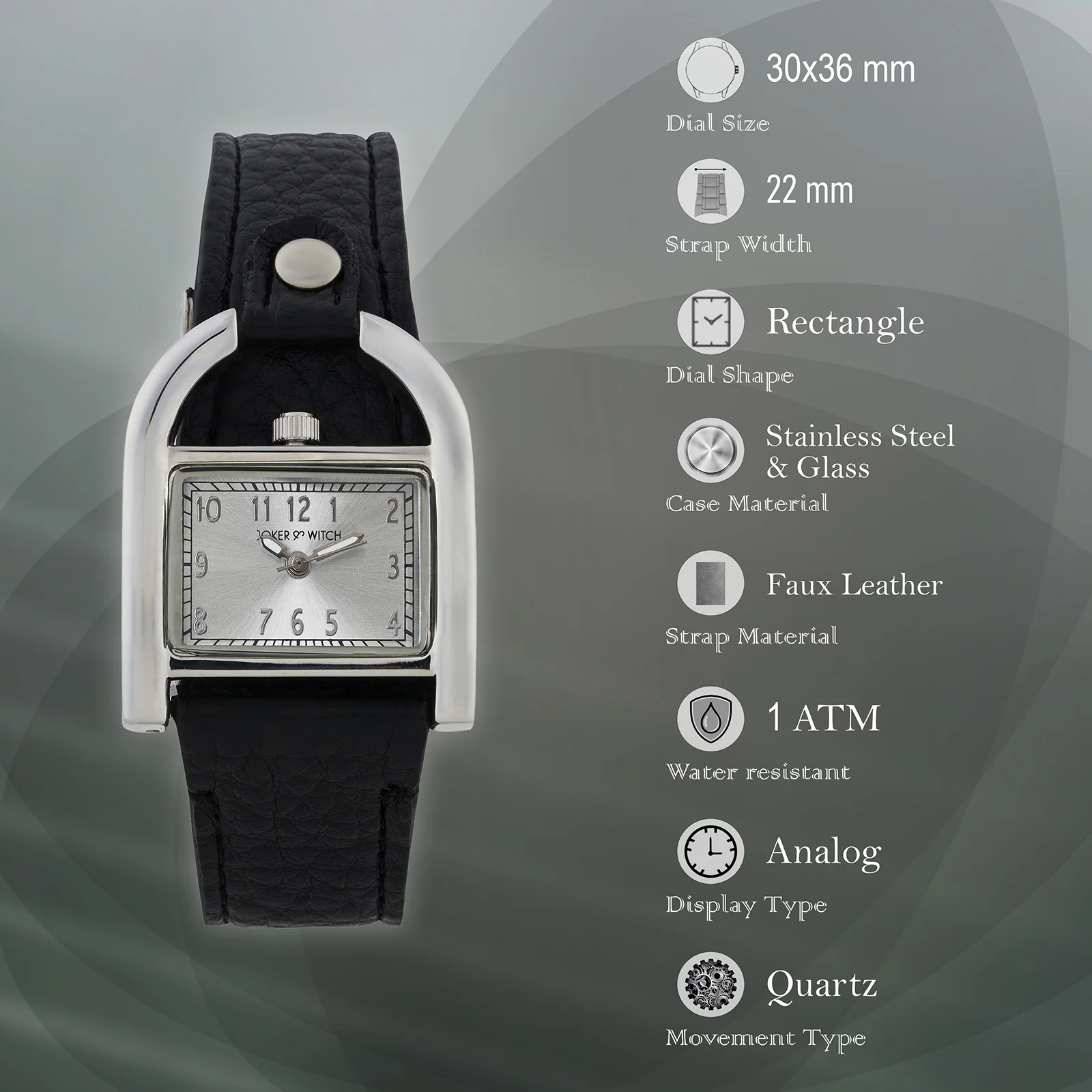 Dara Silver Medium Rectangle Dial Black PU Strap Women's Watch - Image 7