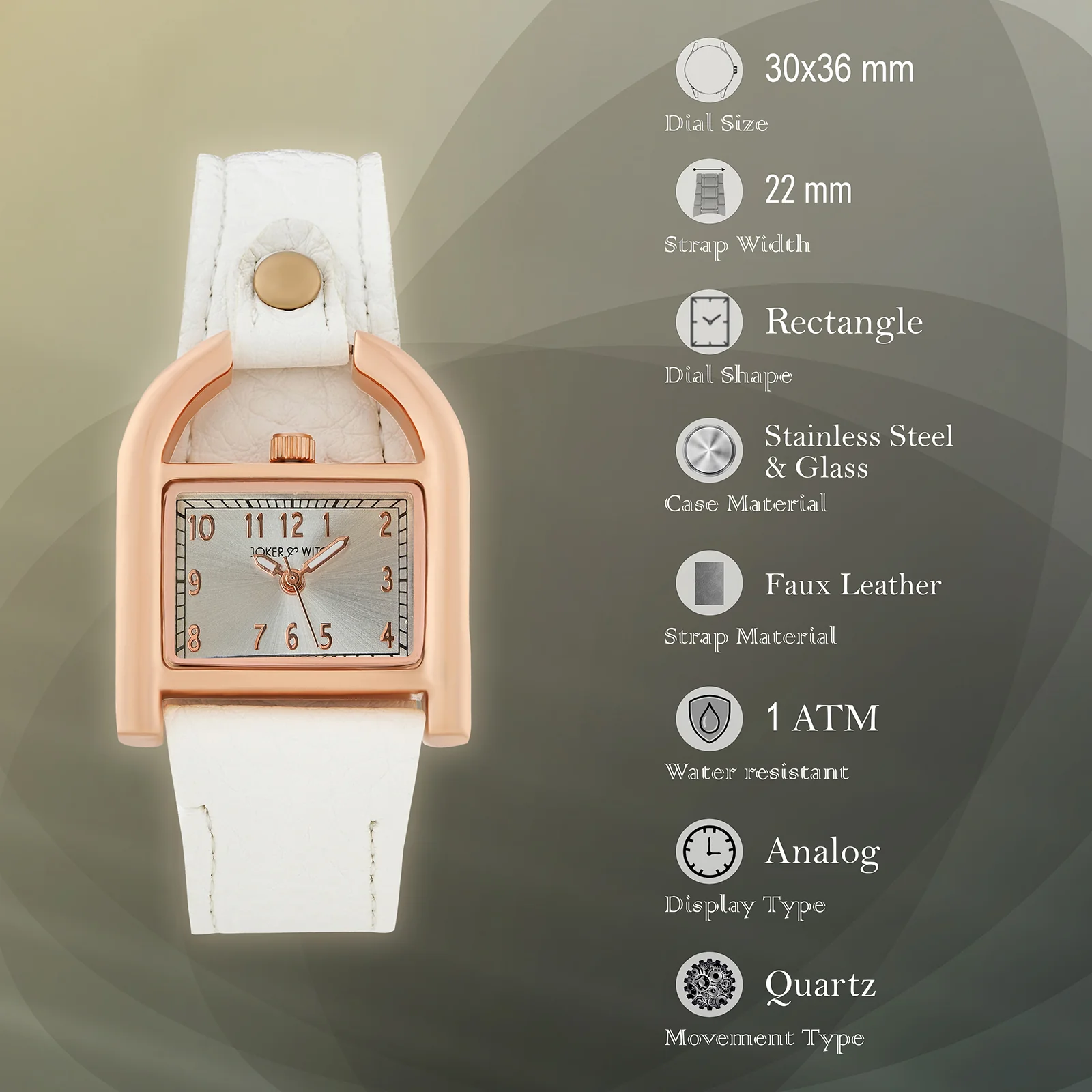 Dara White Medium Rectangle Dial White PU Strap Women's Watch - Image 7