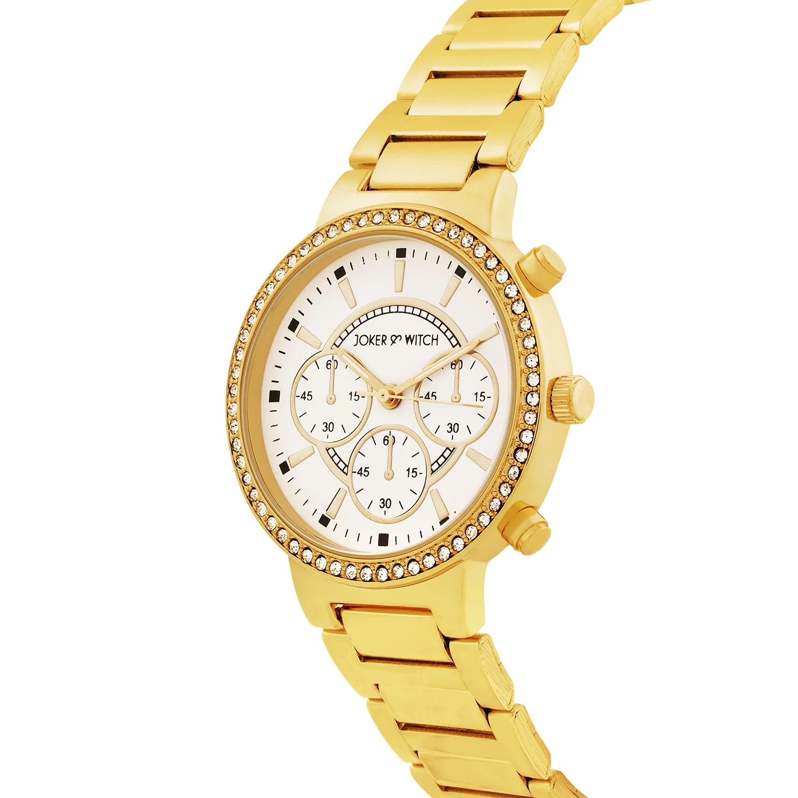 Darleen White Medium Rhinestone Dial Gold Linked Chain Strap Women's Watch - Image 4