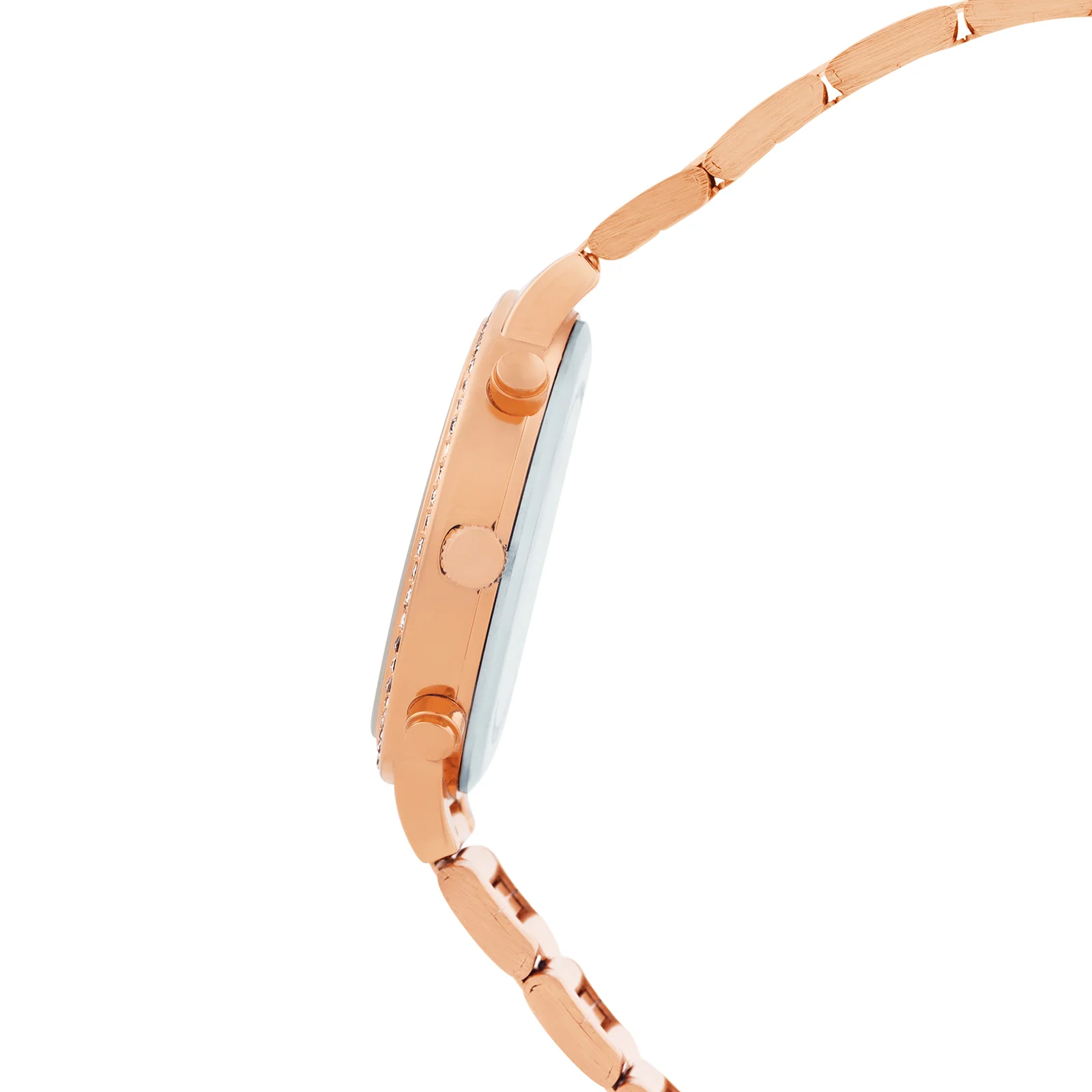 Darleen White Medium Rhinestone Dial Rose Gold Linked Chain Strap Women's Watch - Image 5