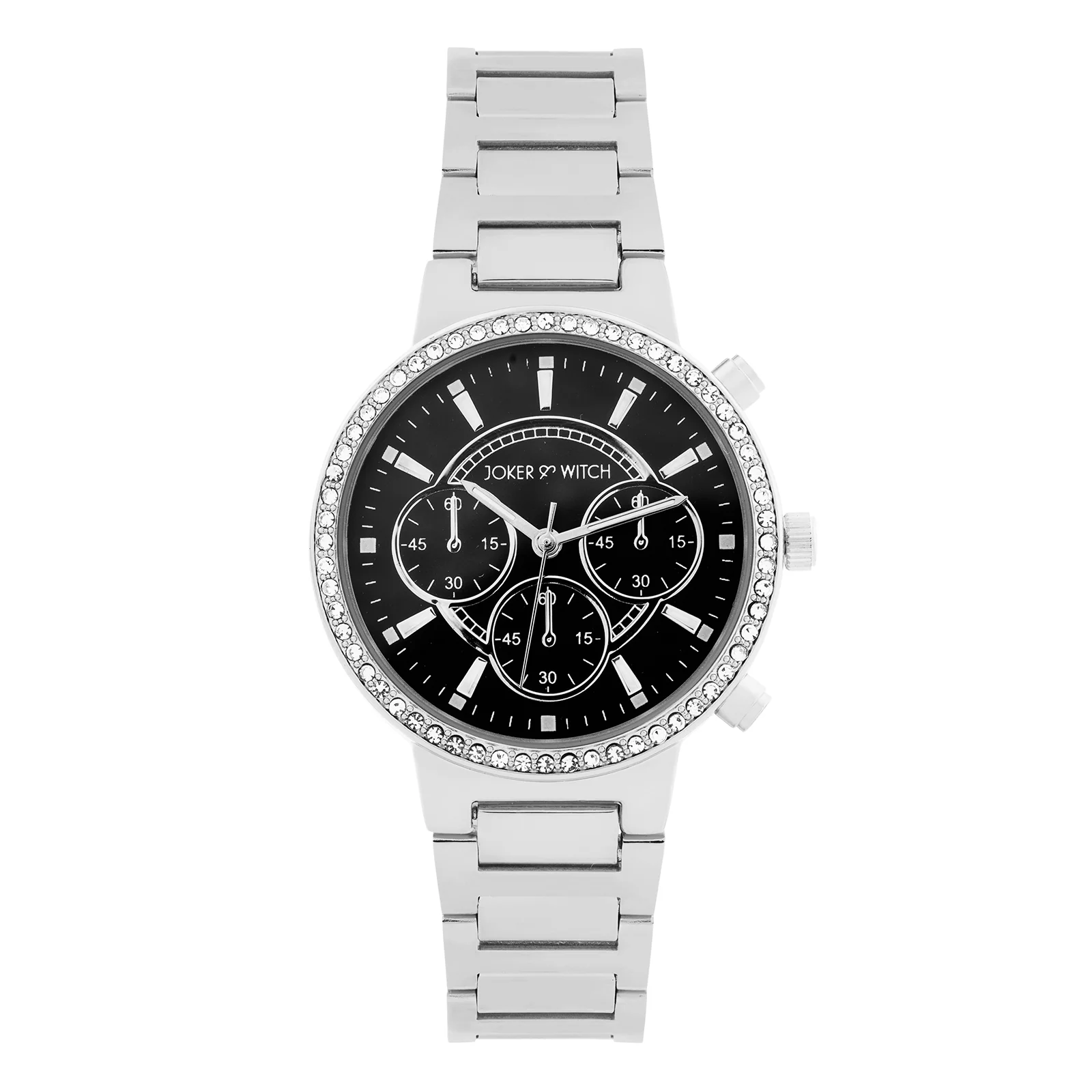 Darleen Black Medium Rhinestone Dial Silver Linked Chain Strap Women's Watch - Image 3