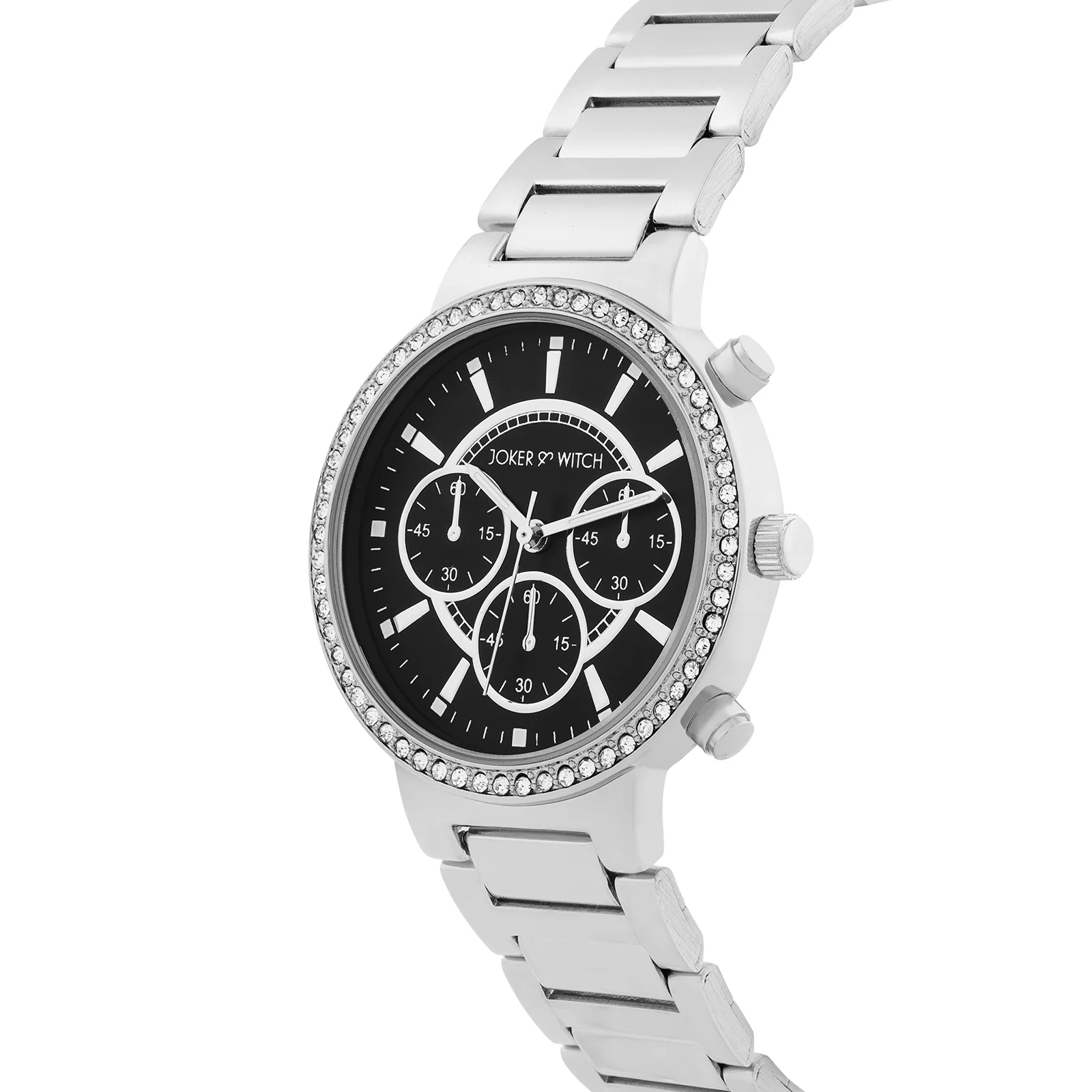 Darleen Black Medium Rhinestone Dial Silver Linked Chain Strap Women's Watch - Image 4