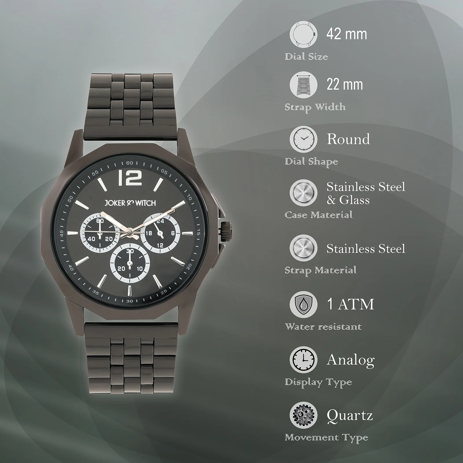 Daytona Black Large Dial Linked Chain Strap Men's Watch - Image 7