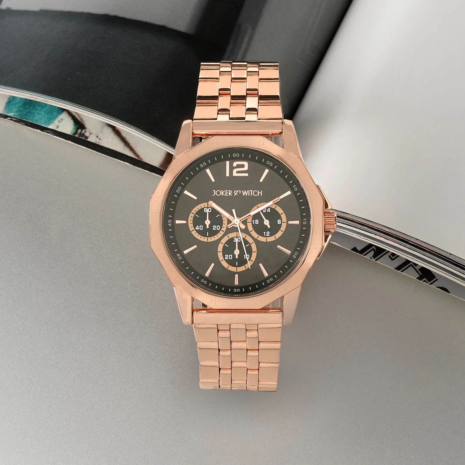 Daytona Grey Large Dial Rose Gold Linked Chain Strap Men's Watch - Image 3