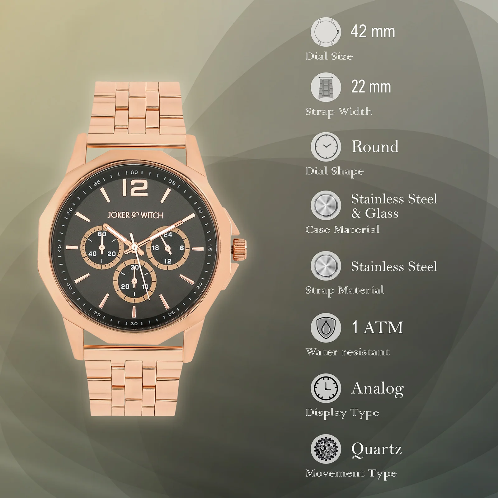Daytona Grey Large Dial Rose Gold Linked Chain Strap Men's Watch - Image 7