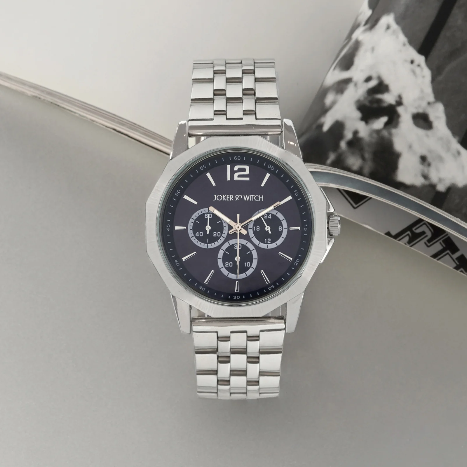 Daytona Blue Large Dial Silver Linked Chain Strap Men's Watch - Image 3