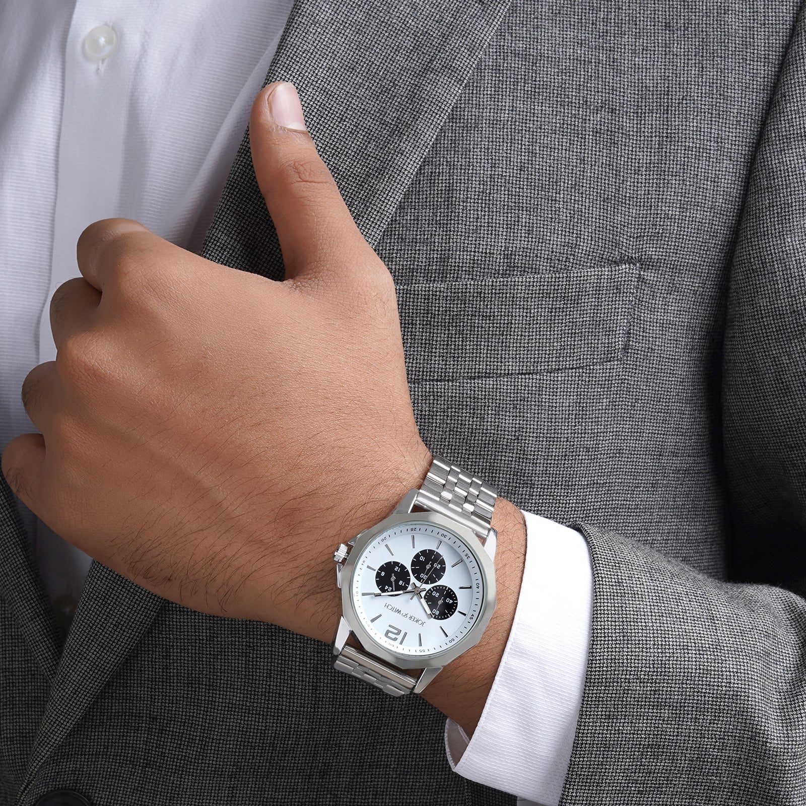 Daytona White Large Dial Silver Linked Chain Strap Men's Watch - Image 2