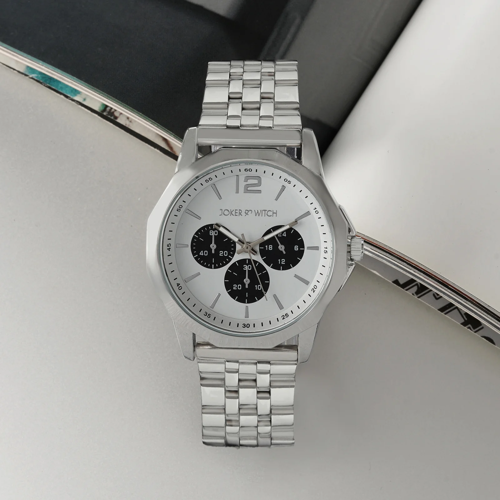 Daytona White Large Dial Silver Linked Chain Strap Men's Watch - Image 3