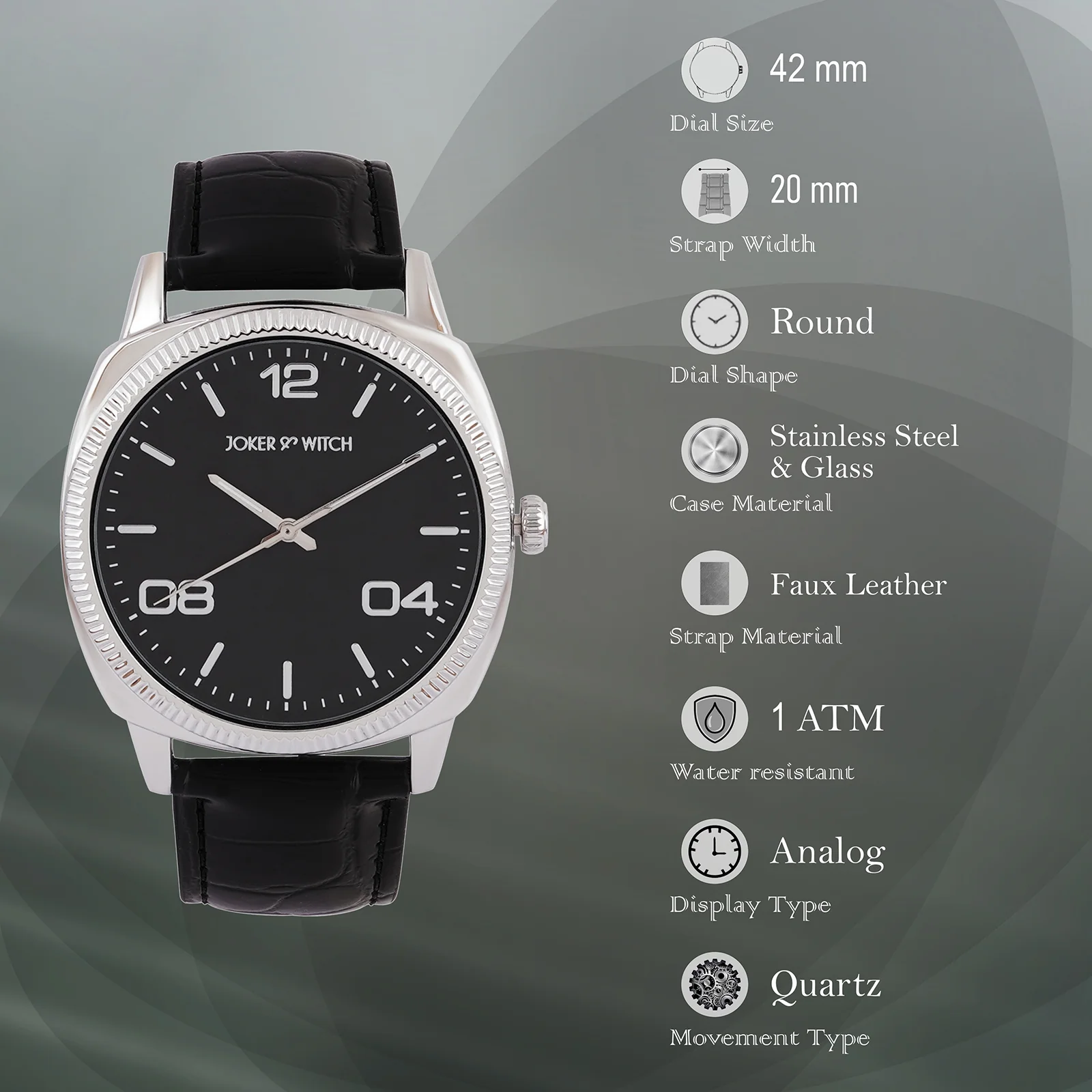 Dean Black Large Dial PU Strap Men's Watch - Image 7