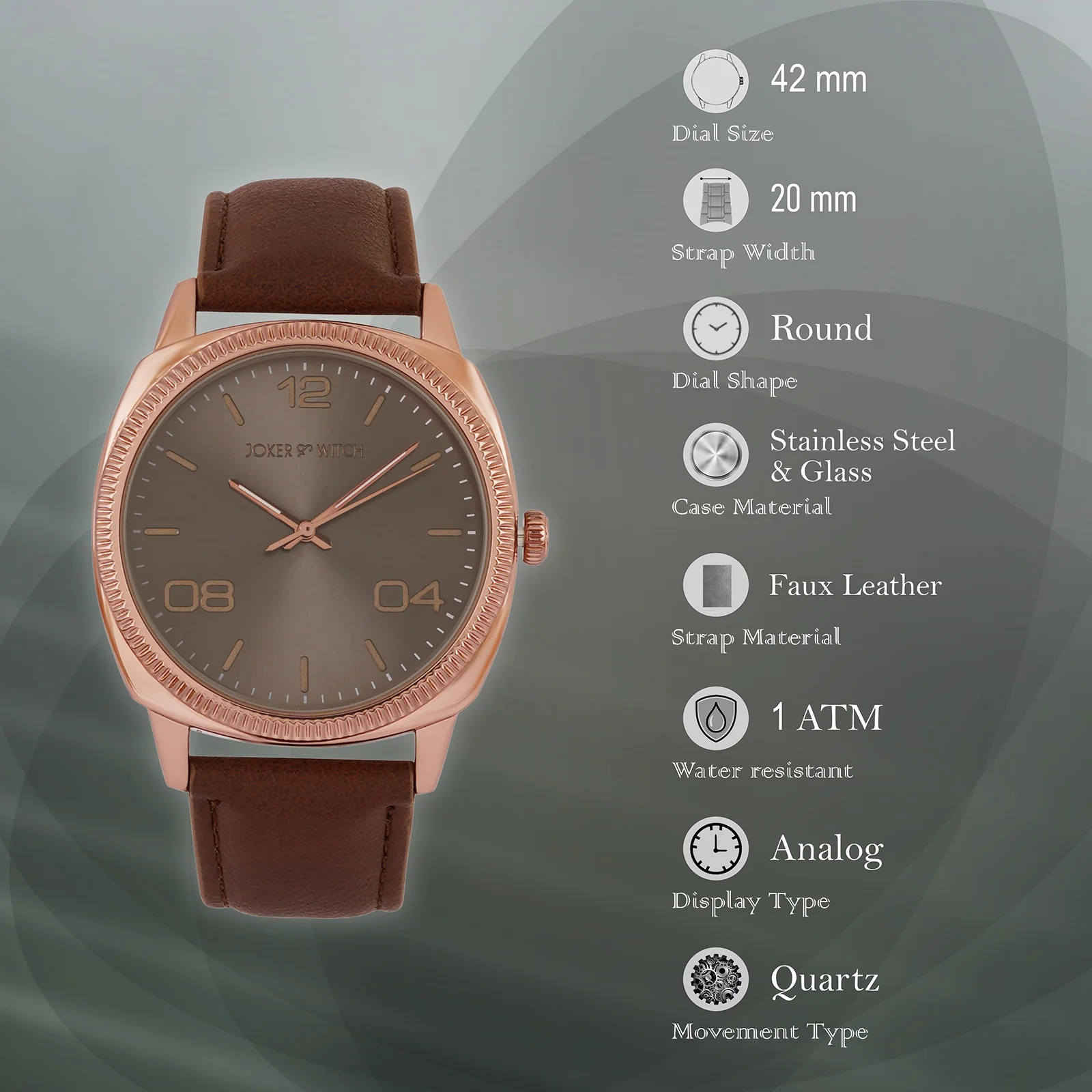 Dean Grey Large Dial Brown PU Strap Men's Watch - Image 7
