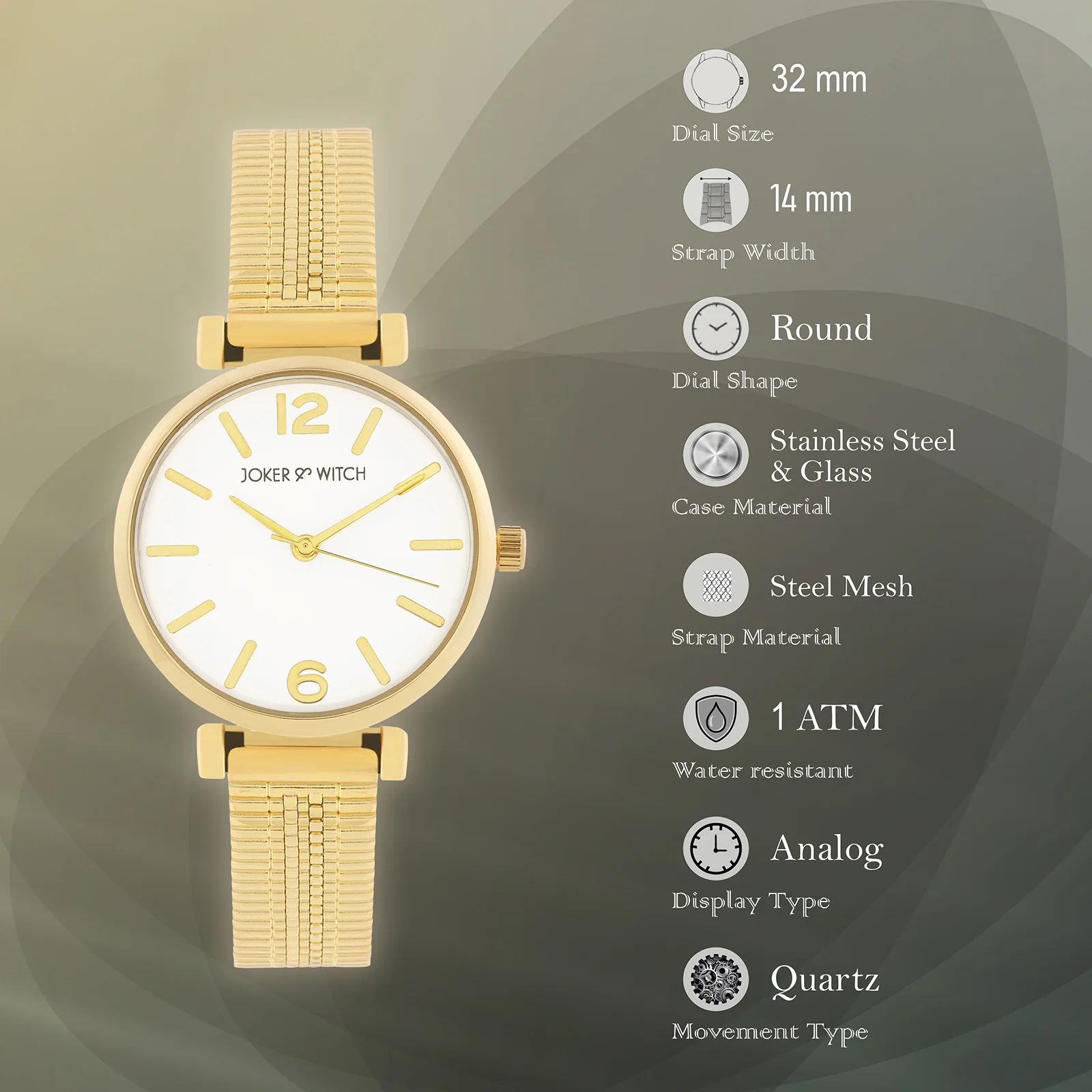 Demi White Medium Dial Gold Mesh Strap Women's Watch - Image 7