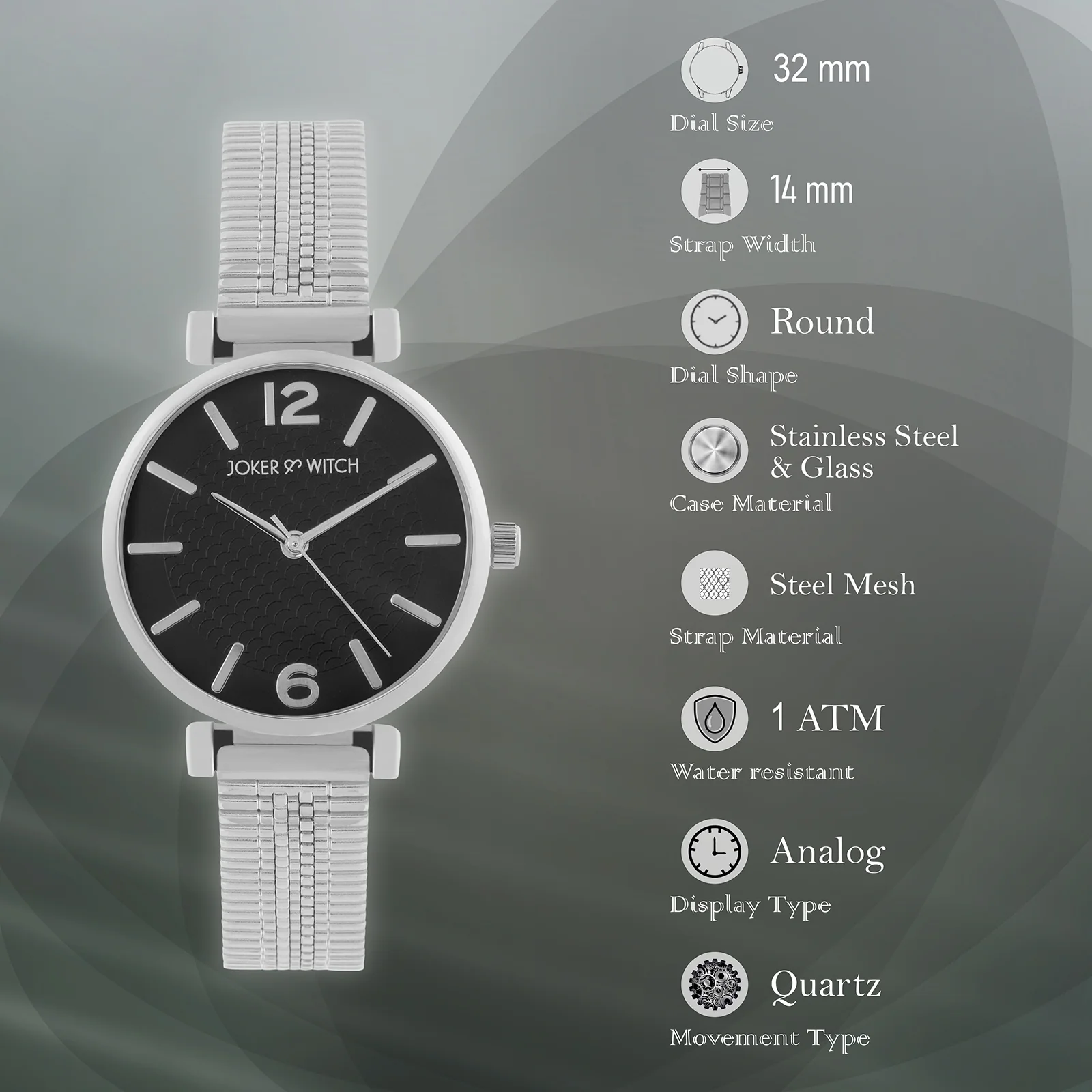 Demi Black Medium Dial Silver Mesh Strap Women's Watch - Image 7