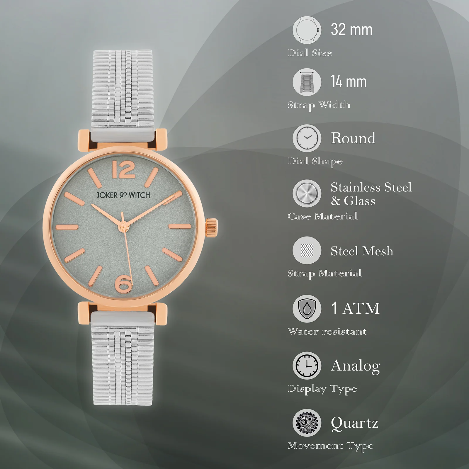 Demi Grey Medium Dial Silver Mesh Strap Women's Watch - Image 7