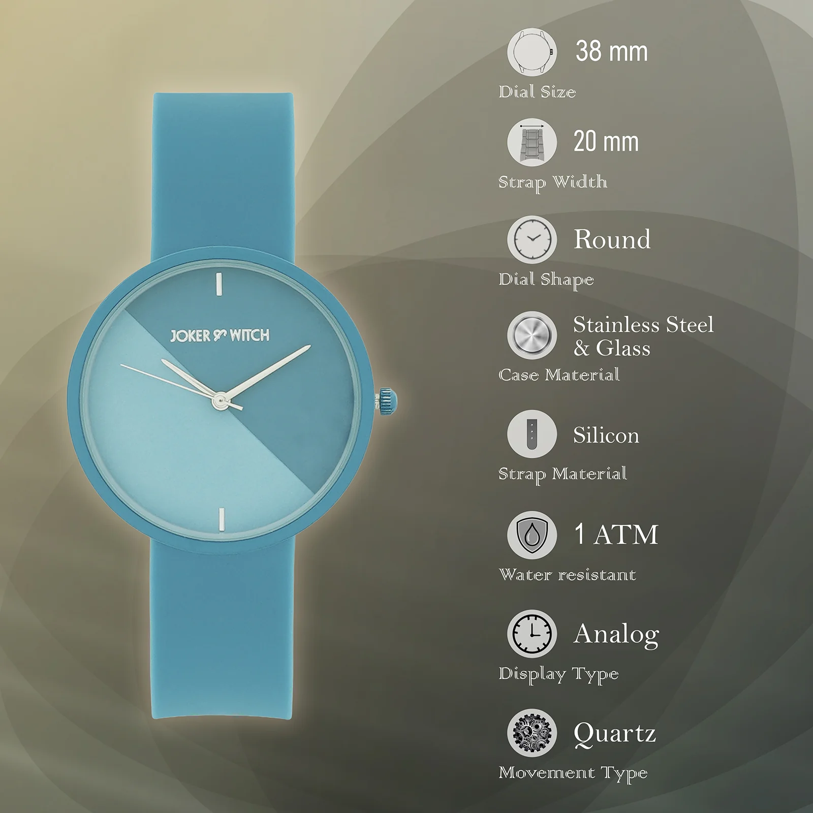 Duet Dewdrop Blue Large Dial Silicone Strap Unisex Watch - Image 7