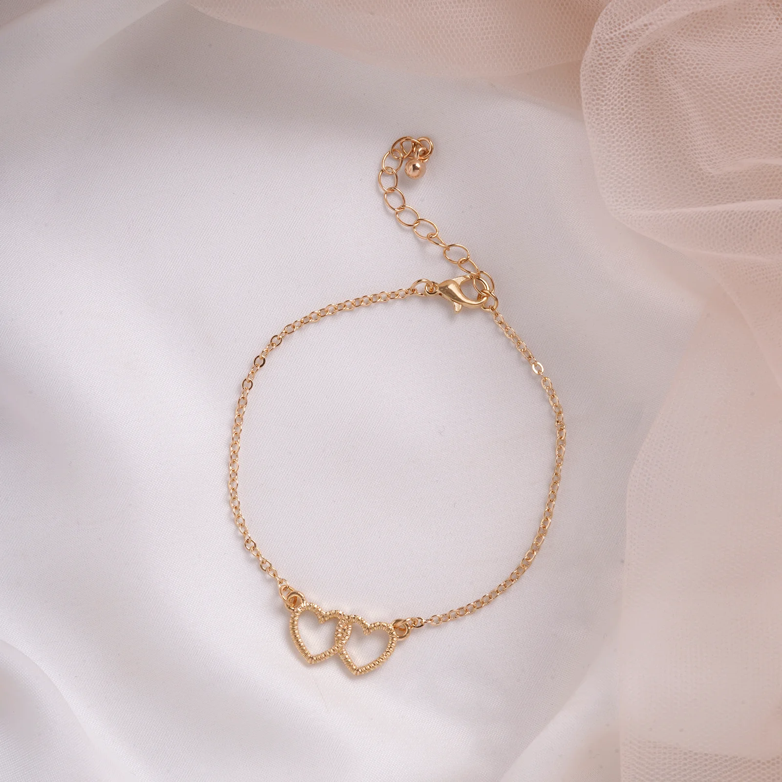 Bewitched Double Heart Gold Linked Bracelet - Image 2