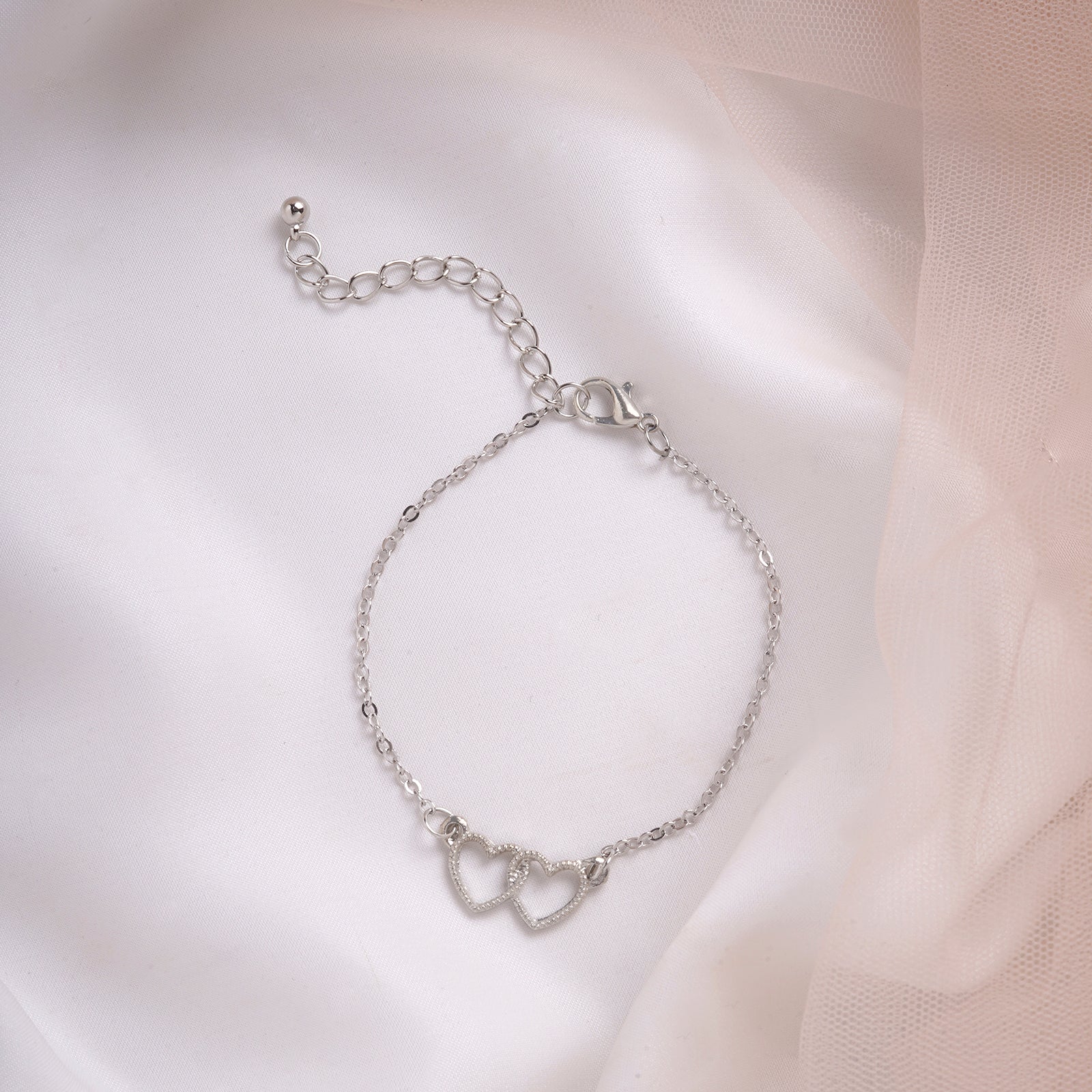 Bewitched Double Heart  Silver Linked Bracelet - Image 2
