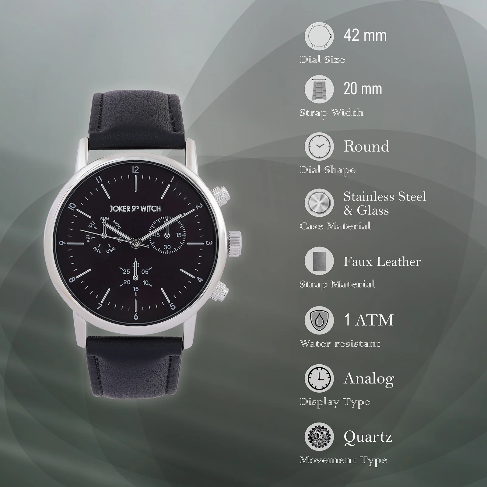 Dracary Black Large Dial PU Strap Men's Watch - Image 7