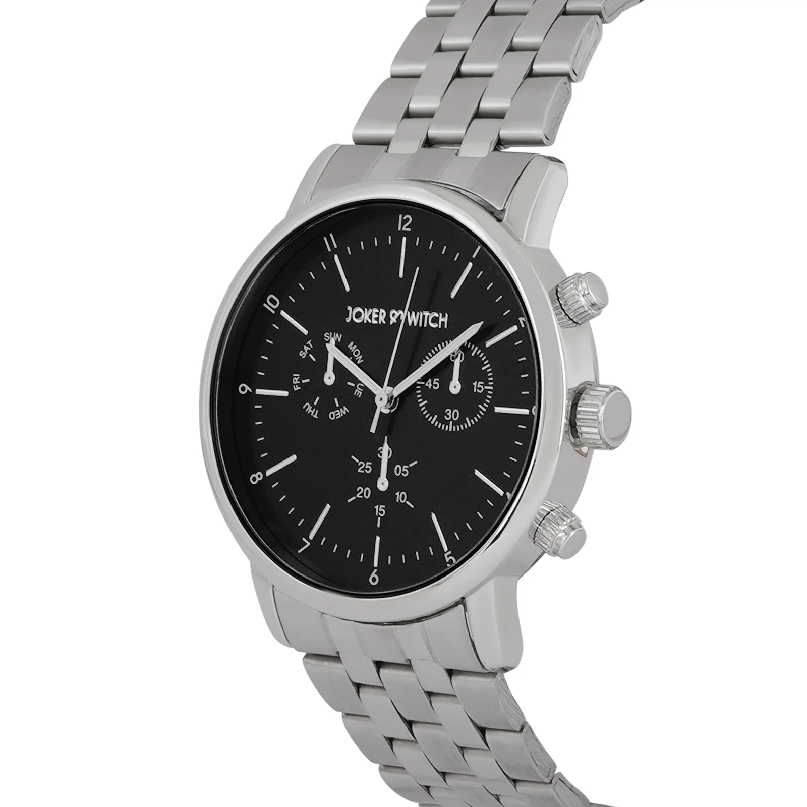 Dracary Black Large Dial Silver Linked Chain Strap Men's Watch - Image 2