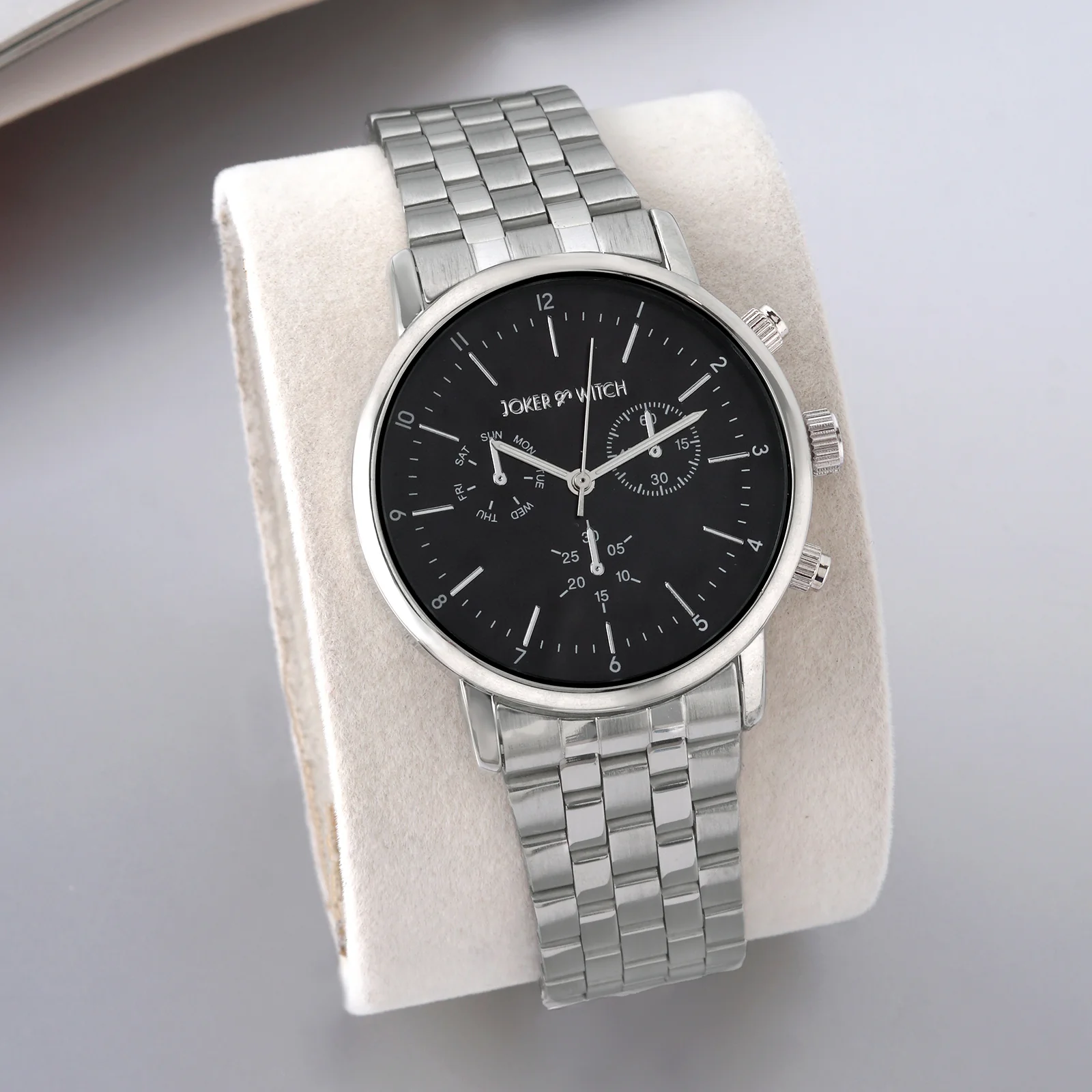 Dracary Black Large Dial Silver Linked Chain Strap Men's Watch - Image 6