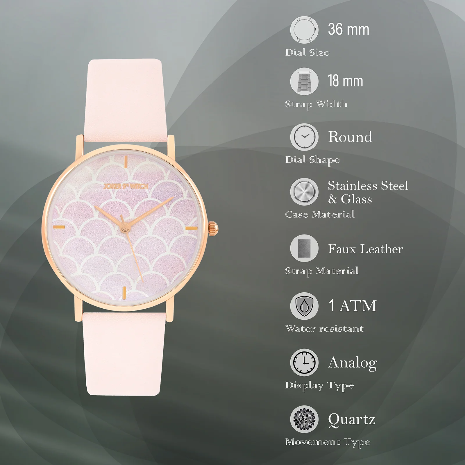 Printed Dreamy Pink Medium Dial PU Strap Women's Watch - Image 7
