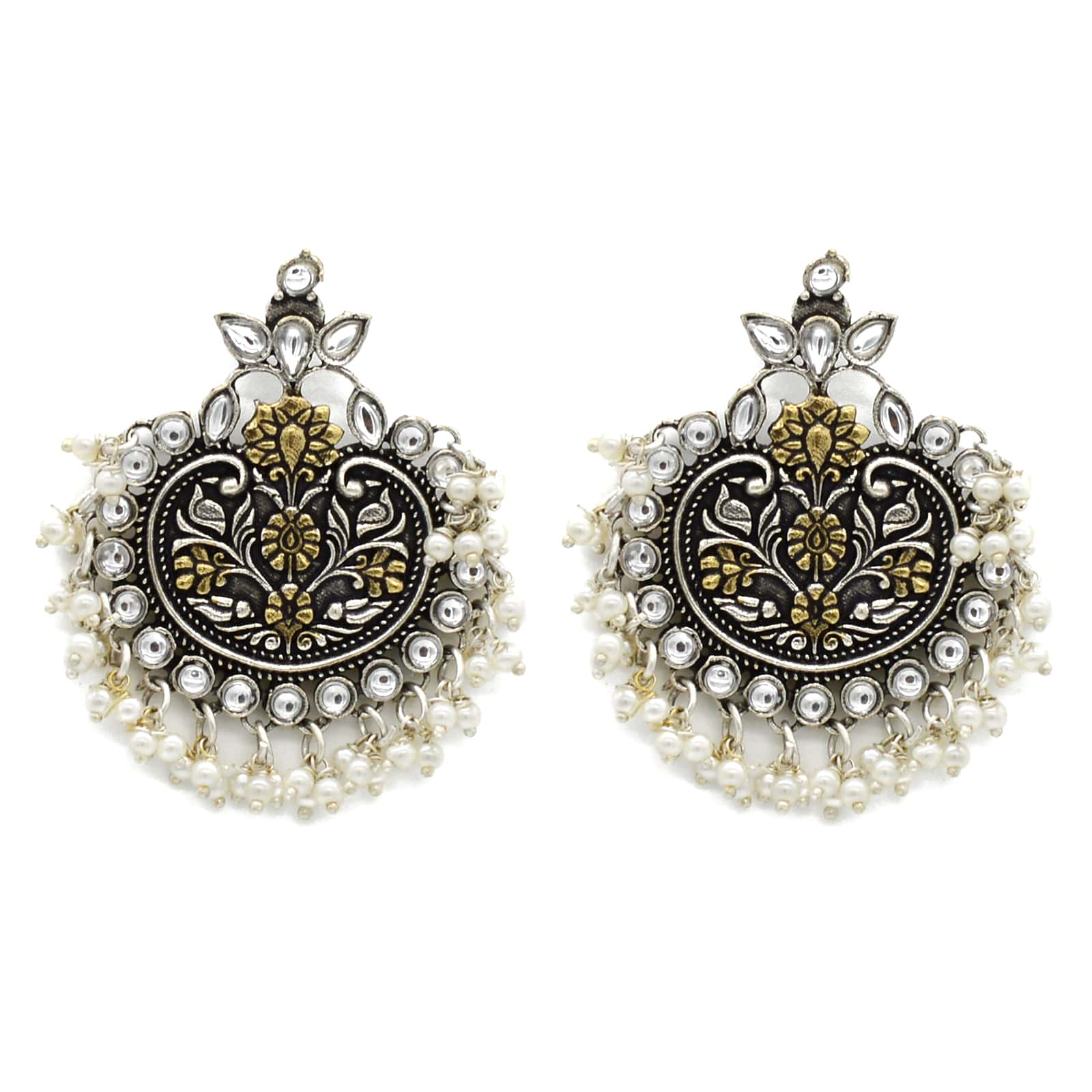 Dual tone Pearl Chandbali Earrings - Image 3