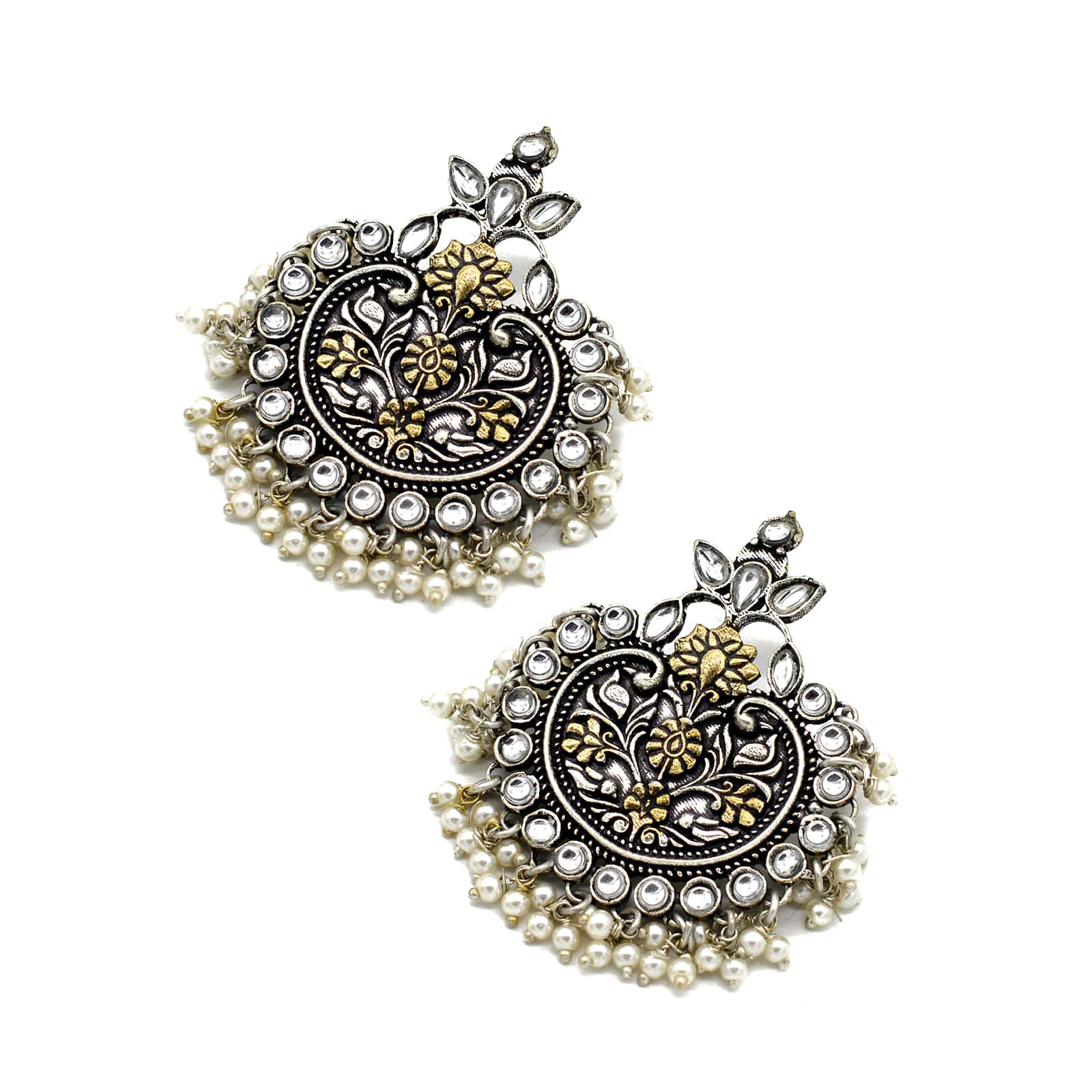 Dual tone Pearl Chandbali Earrings - Image 5