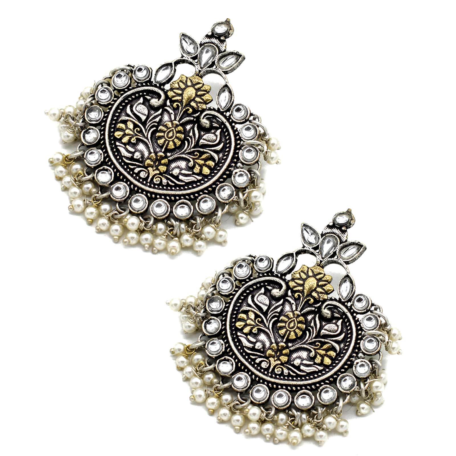 Dual tone Pearl Chandbali Earrings - Image 6