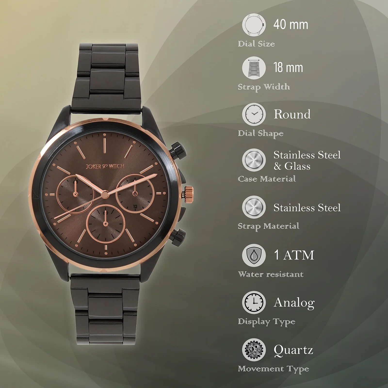 Dubai Taupe Large Dial Gunmetal Linked Chain Strap Men's Watch - Image 7