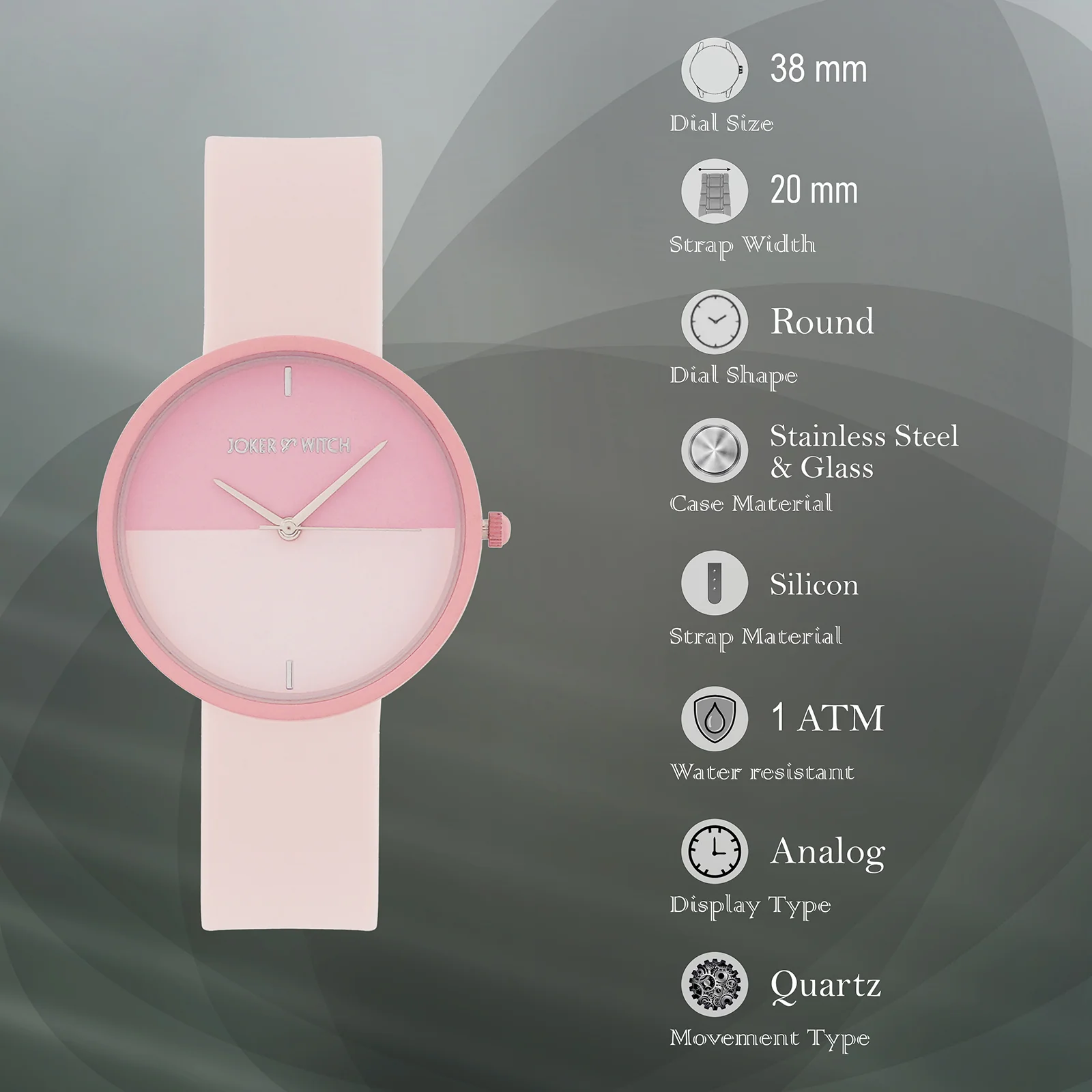 Duet Blossom Pink Large Dial Silicone Strap Unisex Watch - Image 7
