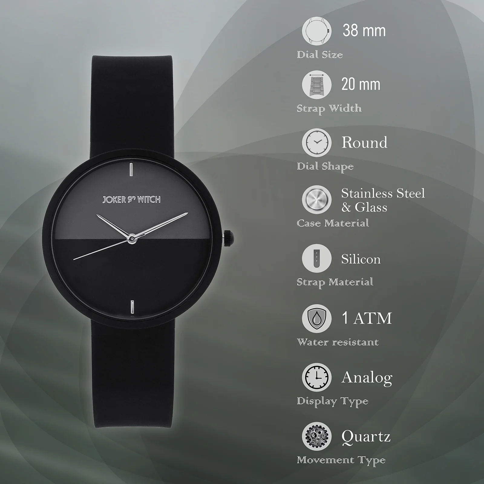 Duet Ecliptic Grey Large Dial Black Silicone Strap Unisex Watch - Image 7