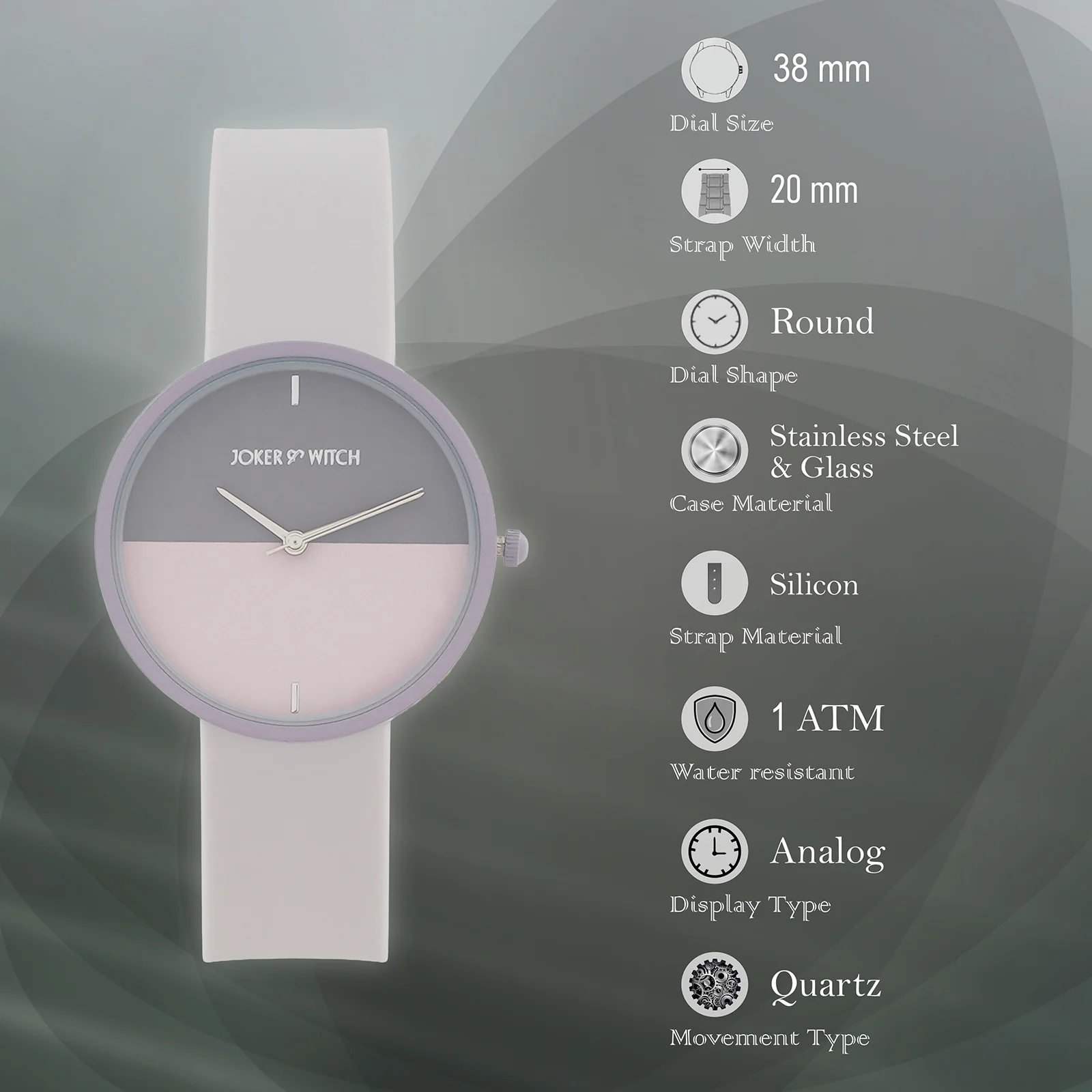 Duet Harmony Lavender Large Dial Silicone Strap Unisex Watch - Image 7