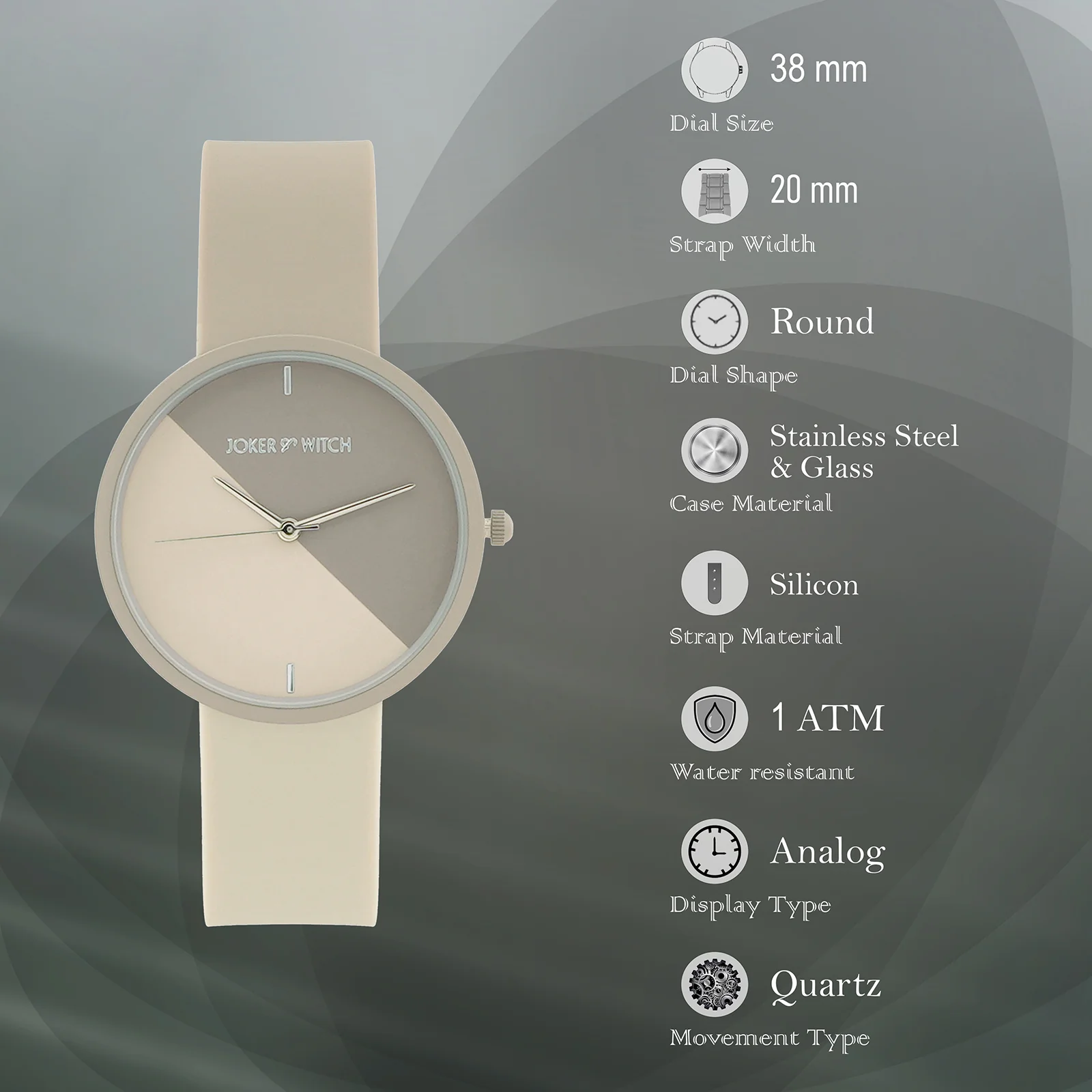 Duet Hue Wave Beige Large Dial Silicone Strap Unisex Watch - Image 7