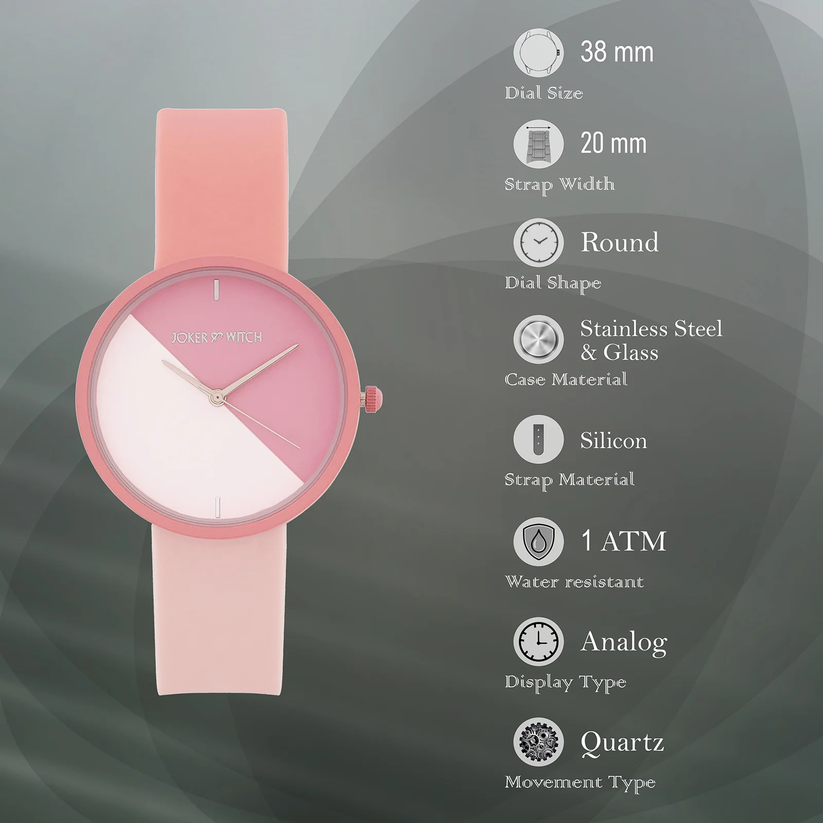 Duet Lily Pink Large Dial Silicone Strap Unisex Watch - Image 7