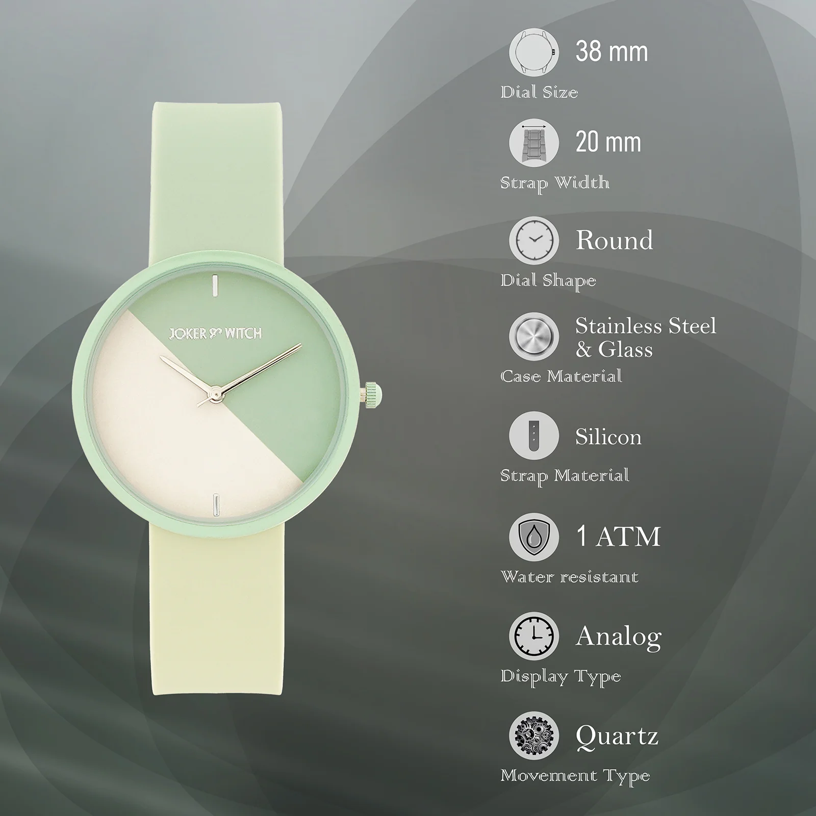 Duet Meadow Green Large Dial Silicone Strap Unisex Watch - Image 7