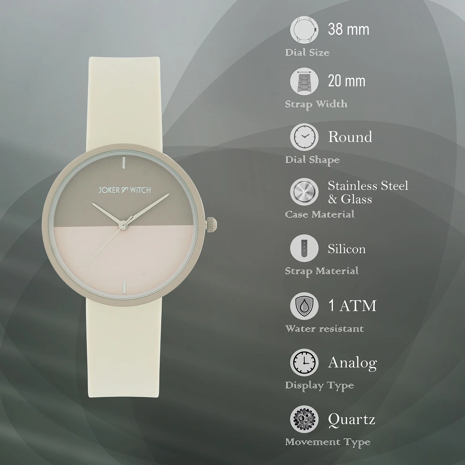 Duet Opalix Beige Large Dial Silicone Strap Unisex Watch - Image 7