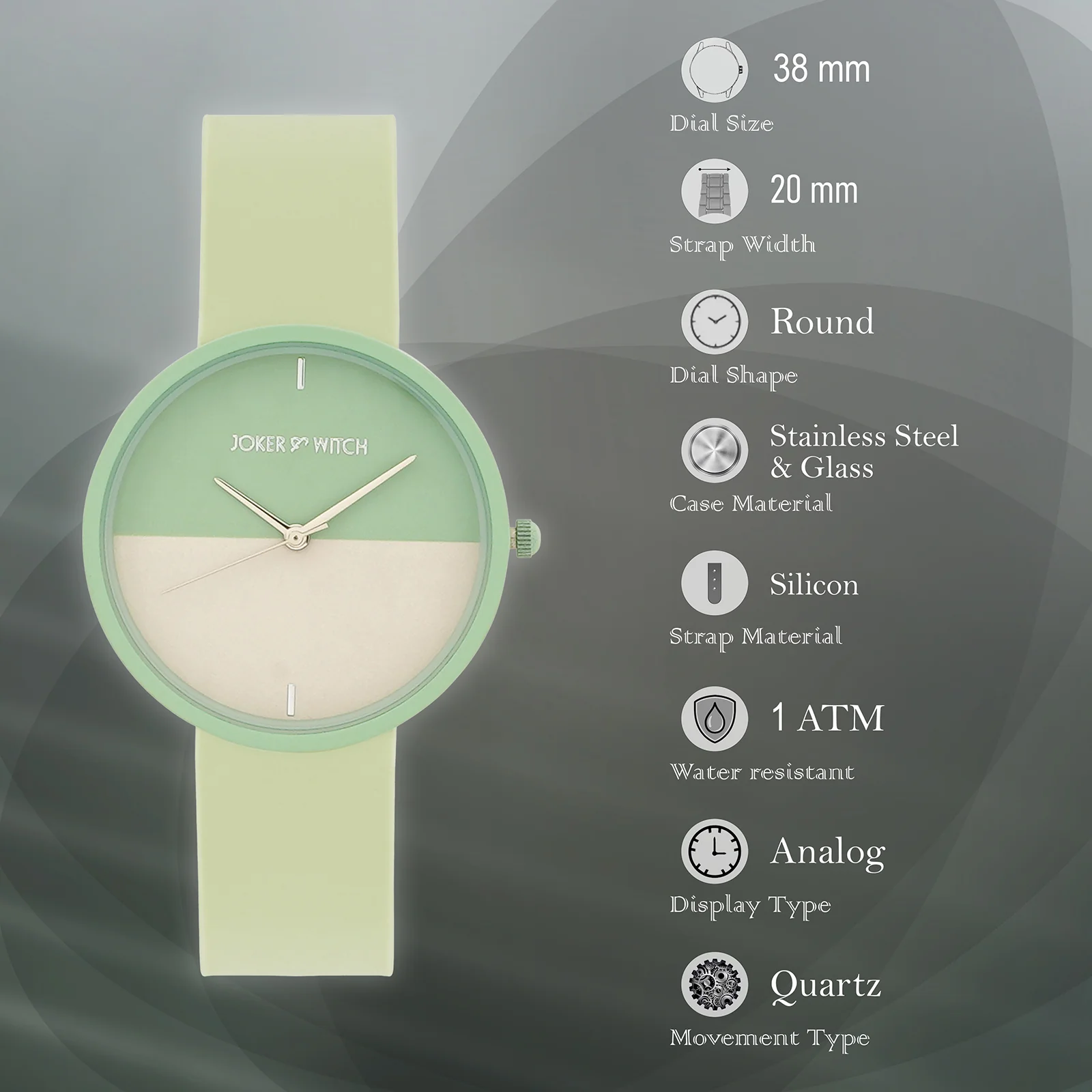 Duet Vibrance Green Large Dial Silicone Strap Unisex Watch - Image 7