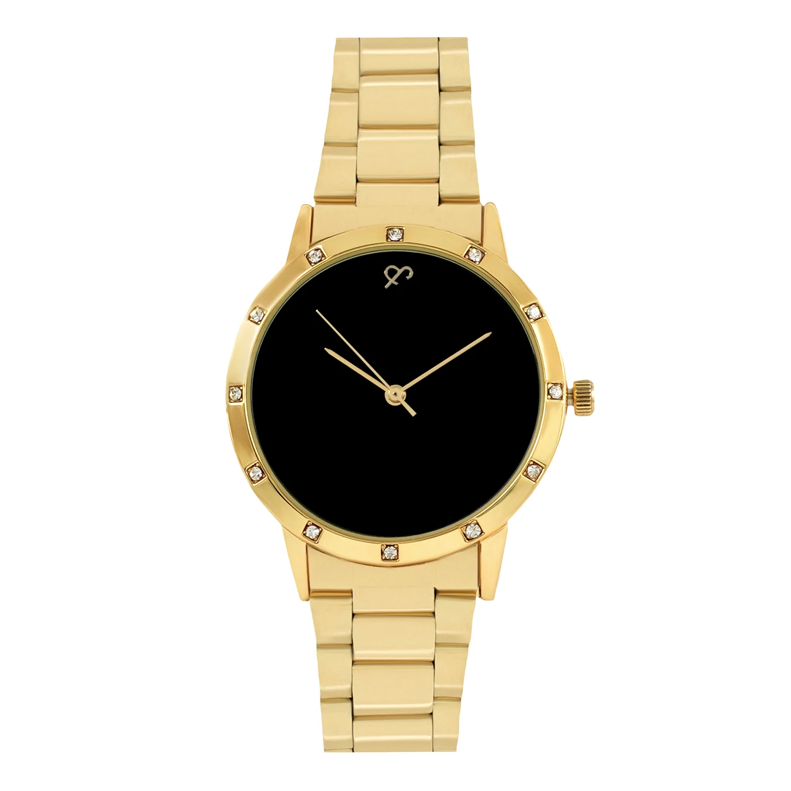 Dusk Black Large Rhinestone Dial Gold Linked Chain Strap Women's Watch - Image 3
