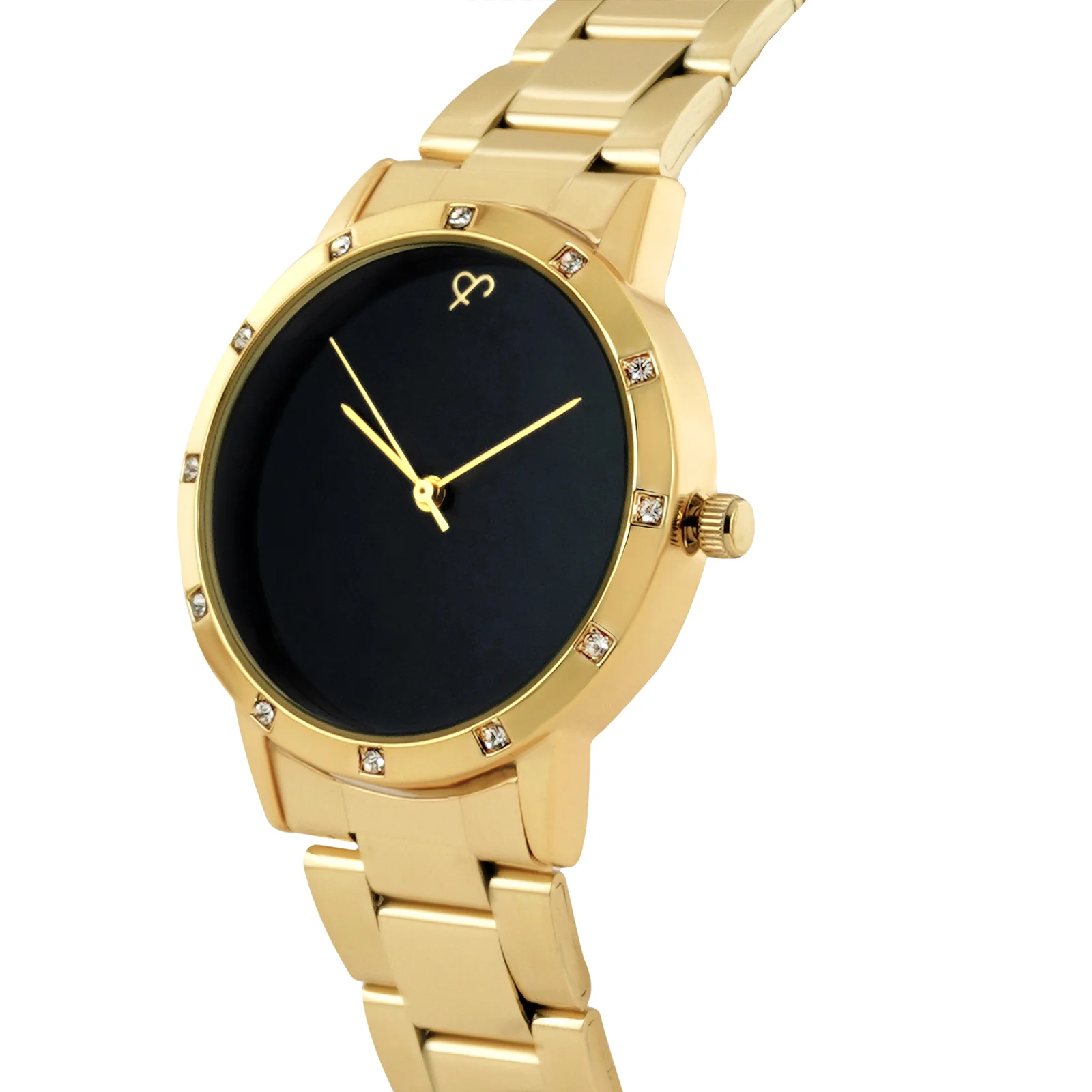 Dusk Black Large Rhinestone Dial Gold Linked Chain Strap Women's Watch - Image 4